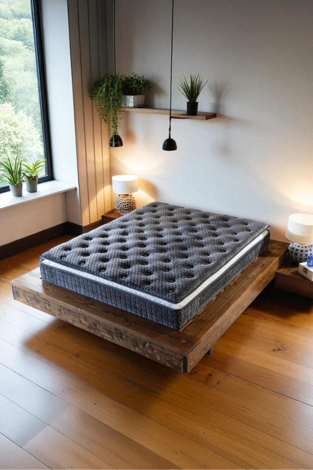 Matelas à ressorts ensachés ultra orthopédique avec soutien lombaire et dorsal, équipé d’un coussin en forme de croissant, ressorts ensachés et tissu en duvet de lapin