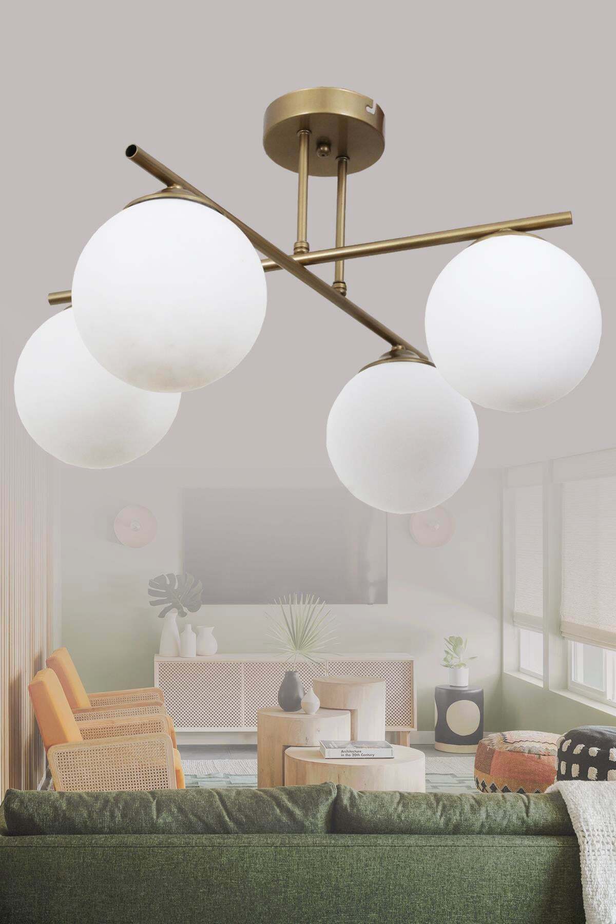 Jade Lustre 4 branches Vieilli Avec Verre Blanc Design Décoratif Chambre Cuisine Salon Lustre
