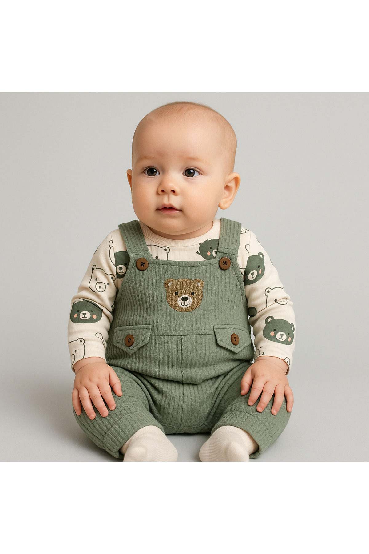 Grenouillère pour bébé garçon avec broderie d'ours, ensemble de 3 pièces – Body, grenouillère et chaussettes | Vêtements pour bébé de 3, 6, 9 mois
