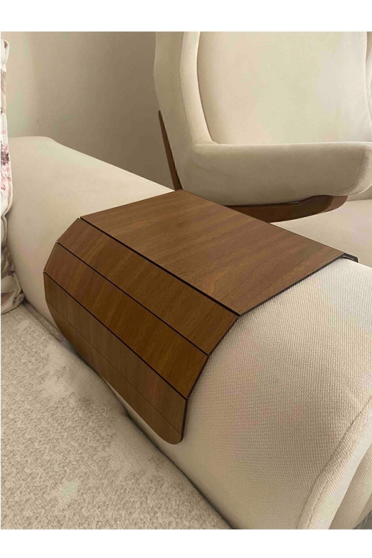Tablette de canapé en bois de noix de bois foncé, Table d'appoint, Chapelet, Noix, ,5 cm de diamètre, Service américain
