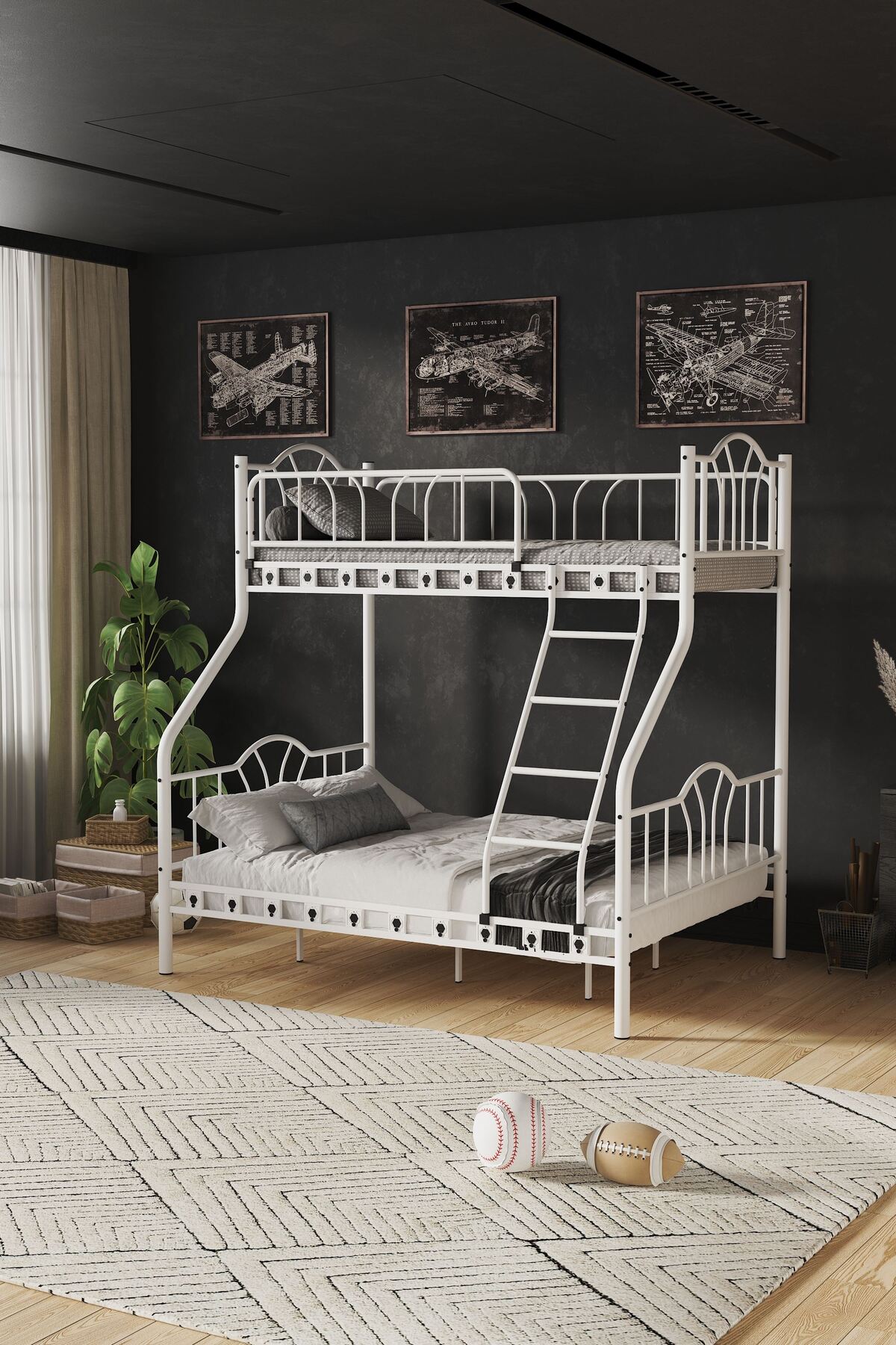 Lit superposé métallique triple pour parents et 3 personnes &