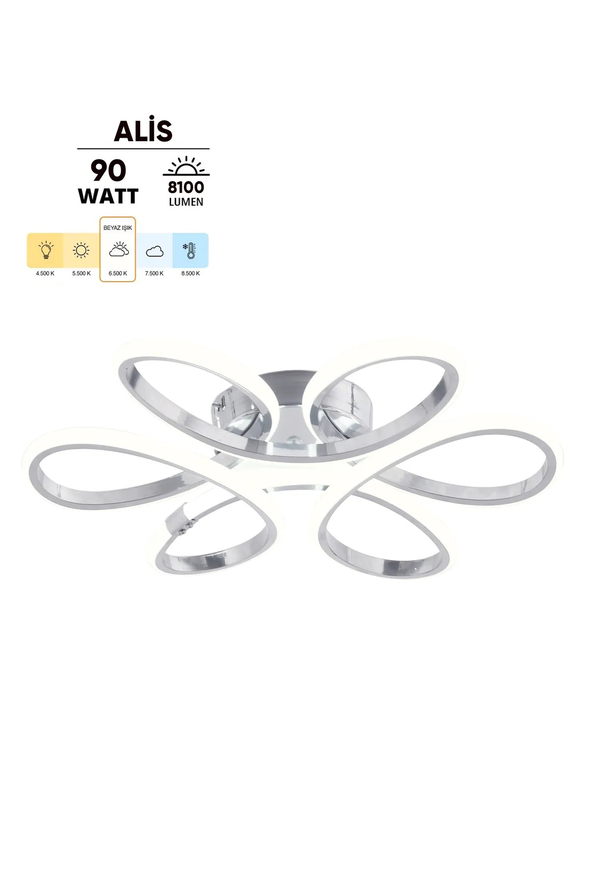 Plafonnier en chrome moderne Alis, lumière blanche pure au plafond, salon, cuisine, chambre à coucher, lustre LED
