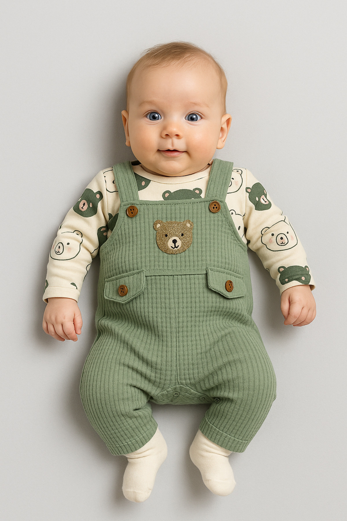 Grenouillère pour bébé garçon avec broderie d'ours, ensemble de 3 pièces – Body, grenouillère et chaussettes | Vêtements pour bébé de 3, 6, 9 mois