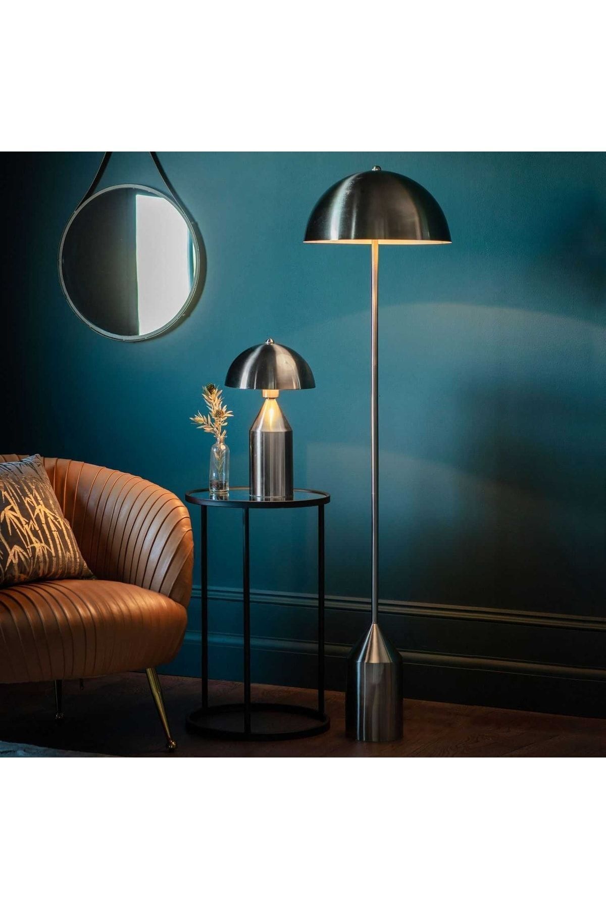 Lampadaire Champignon Antique Patiné Chrome Couleur Spéciale
