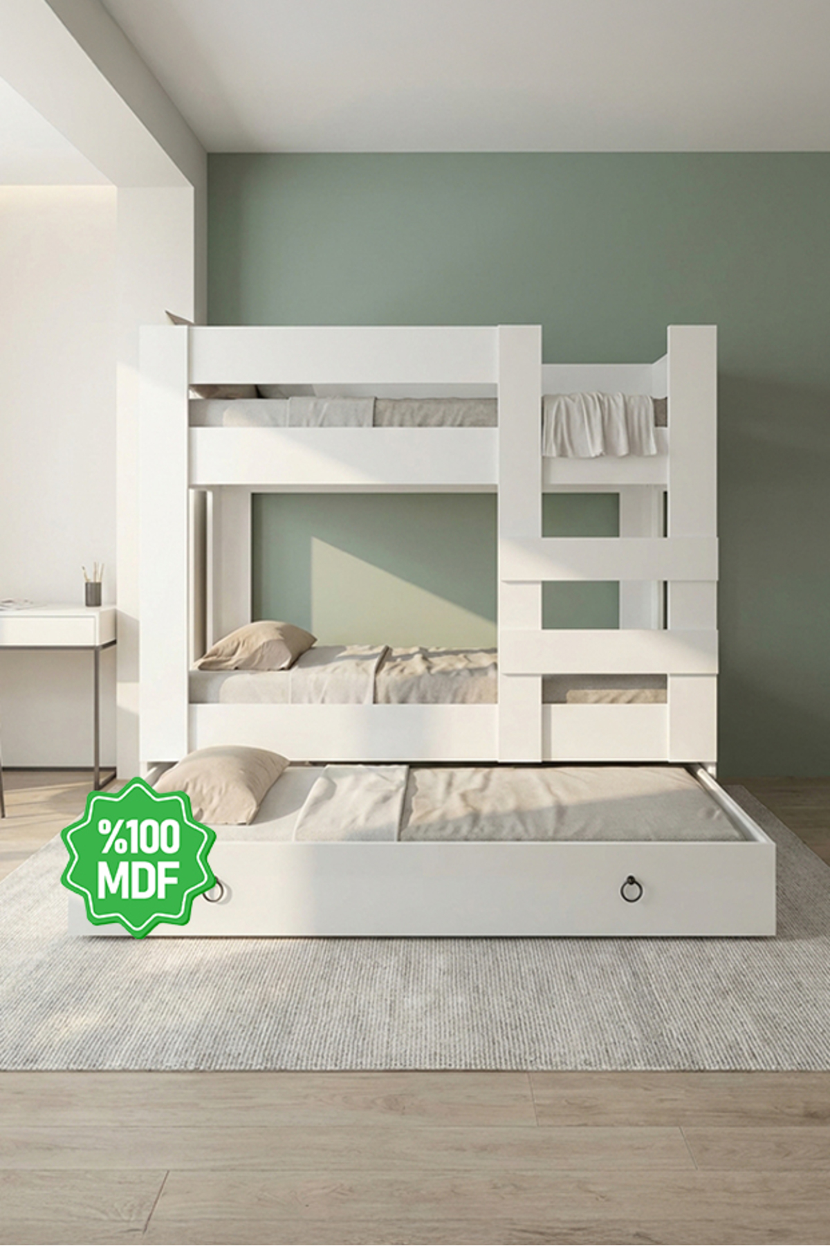 Ninnimo Jeune Blanc MDF  Lit Superposé Compatible avec Lit Enfant -1