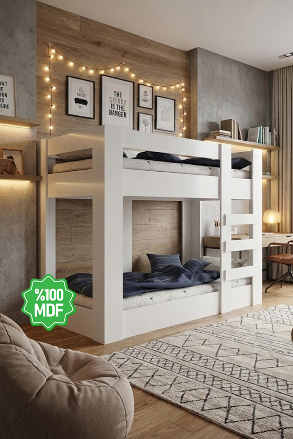 Lit superposé MDF pour jeunes  compatible avec matelas