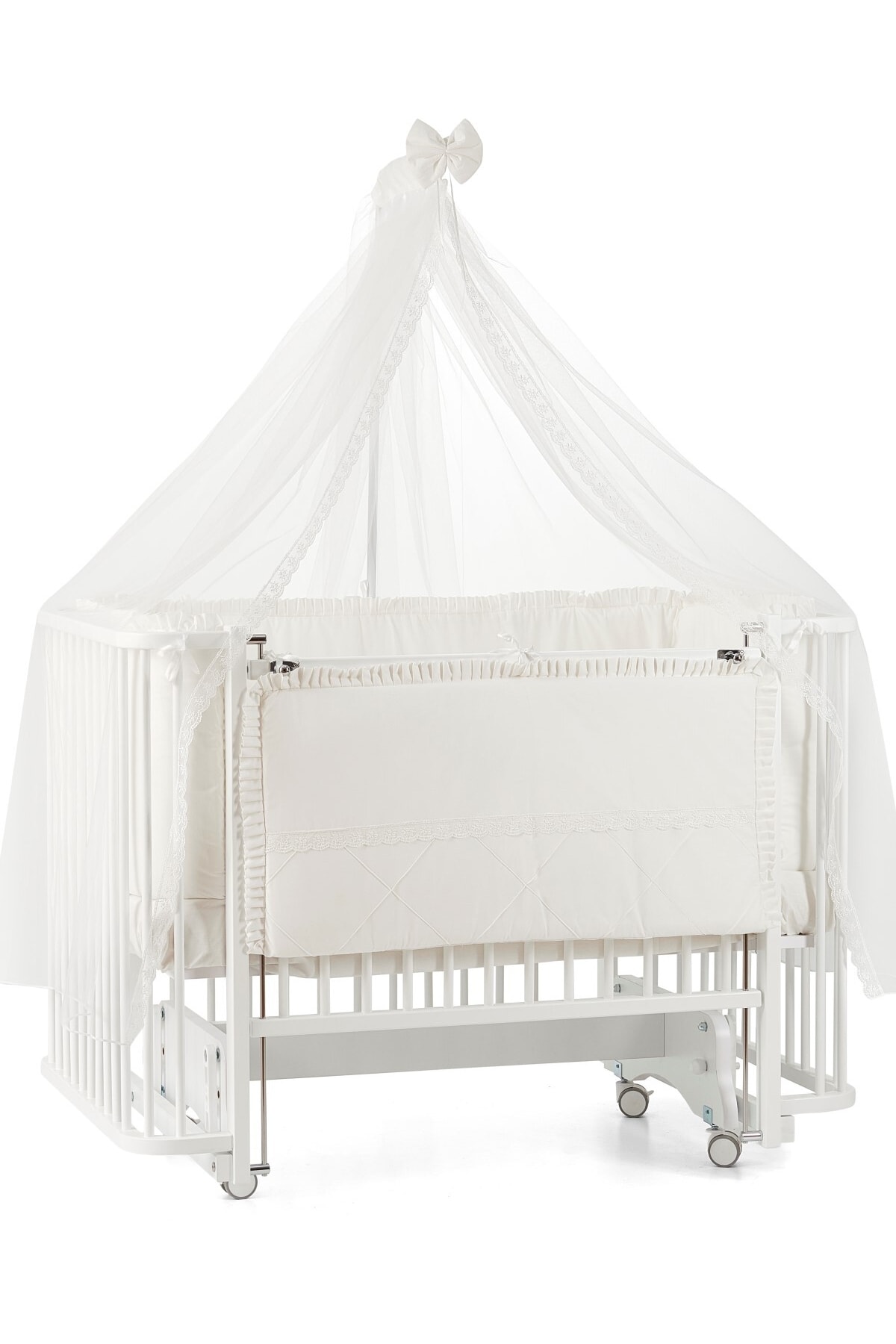 Berceau à bascule en bois Bambino Anne Yanı cm (blanc-crème)