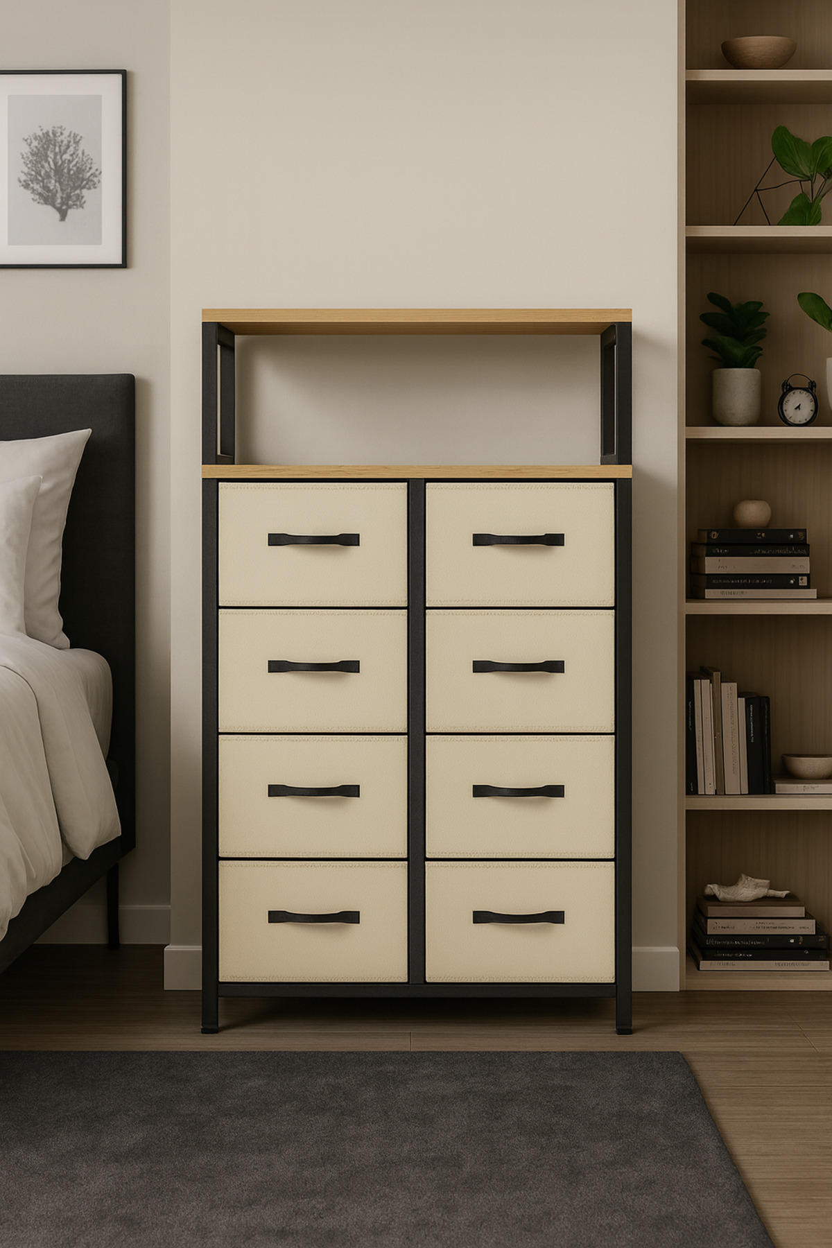 Commode à 2 étagères et 8 tiroirs pour chambre à coucher et chambre d'enfant, organiseur à tiroirs en cuir