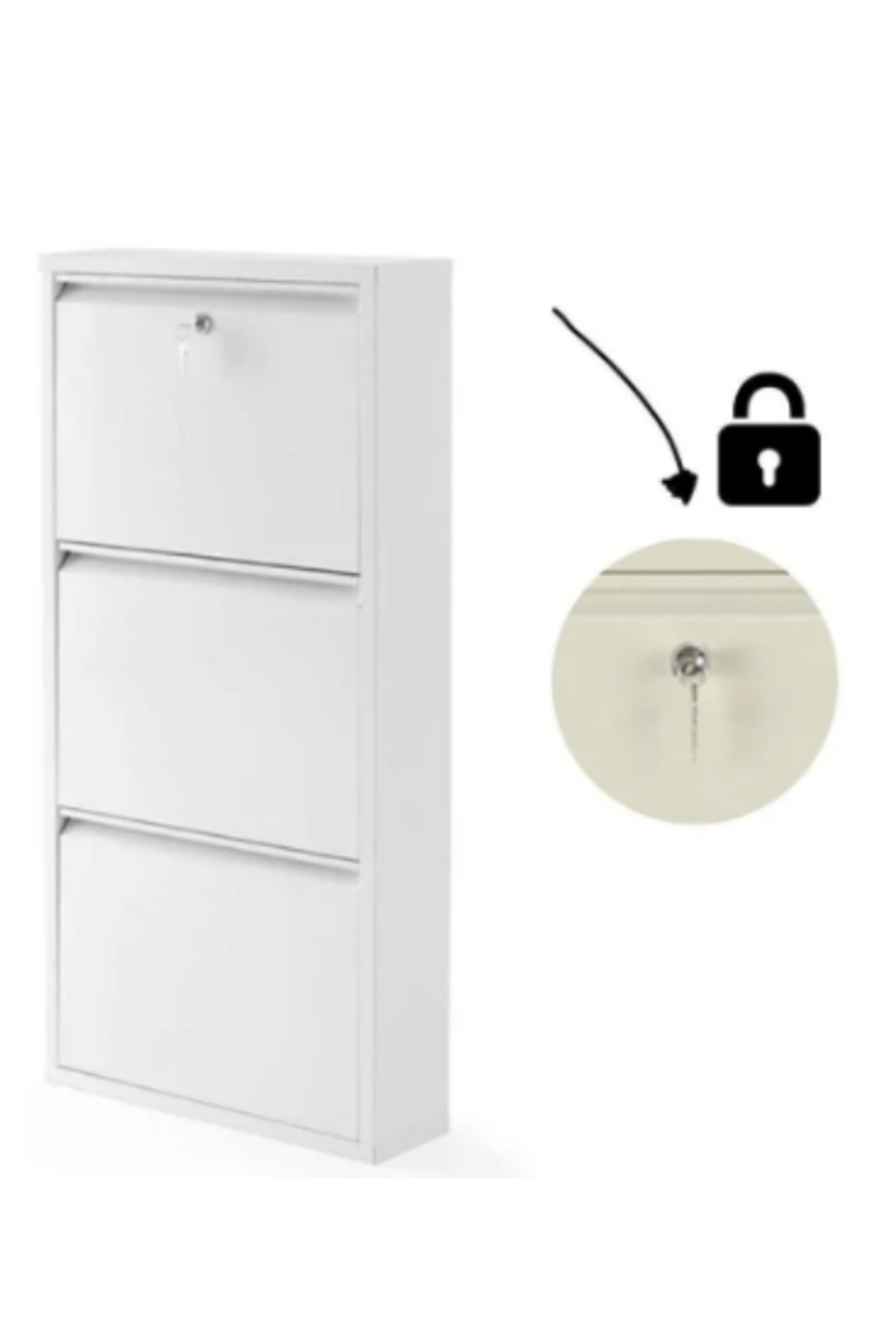 Porte-chaussures en métal verrouillable à 3 compartiments - Blanc - Ral 
