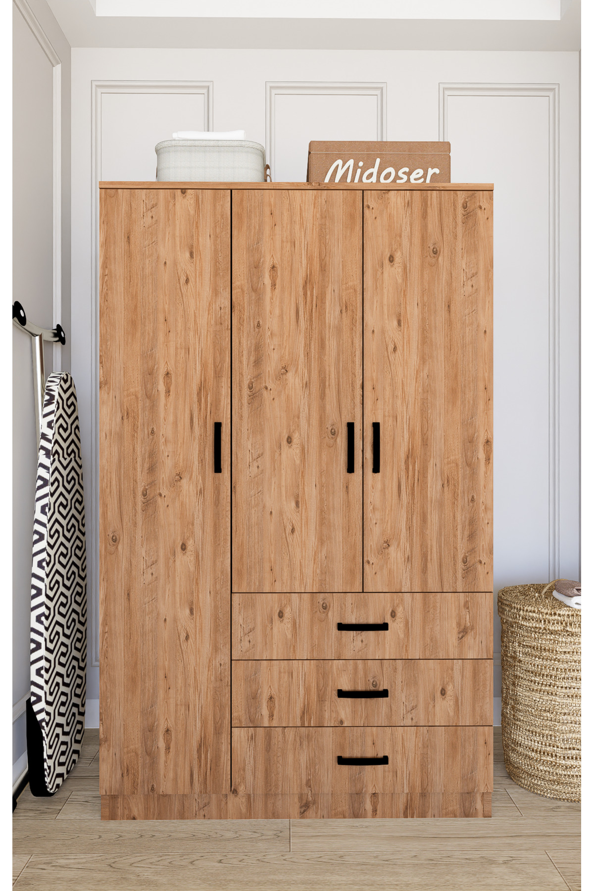 Armoire polyvalente Easy Atlantik Pin à 3 portes et 3 tiroirs