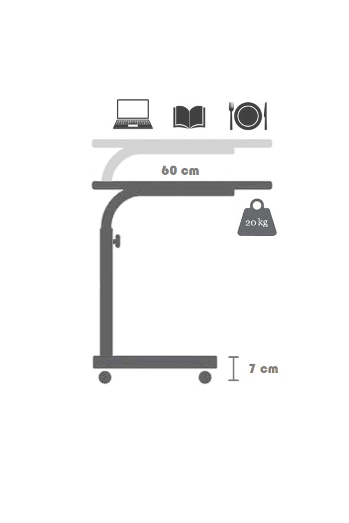 Tablette et support pour ordinateur portable réglables en hauteur - Pin Atlantique (À ROULETTES) Bord Ovale