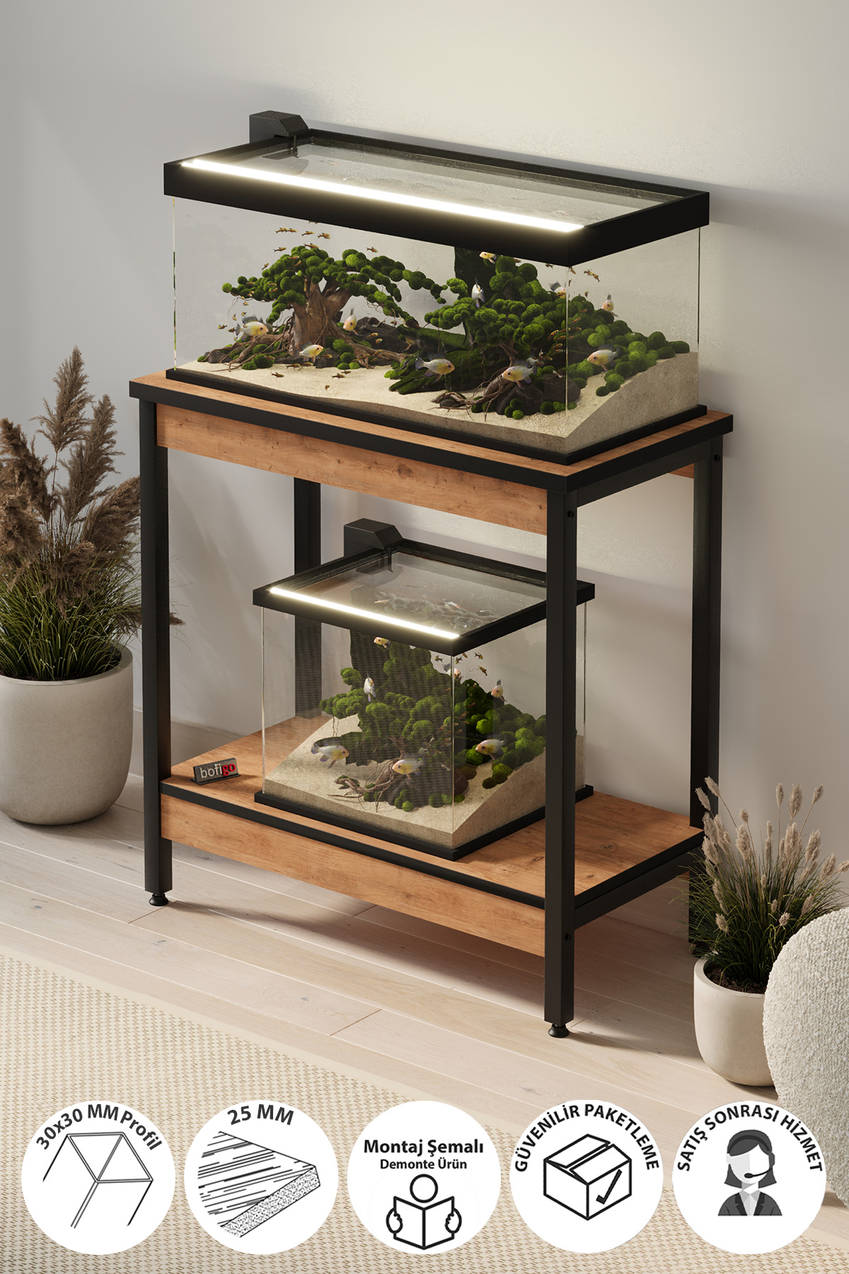 Table d'aquarium Table d'appoint Table avec pieds en métal  x  cm Pin