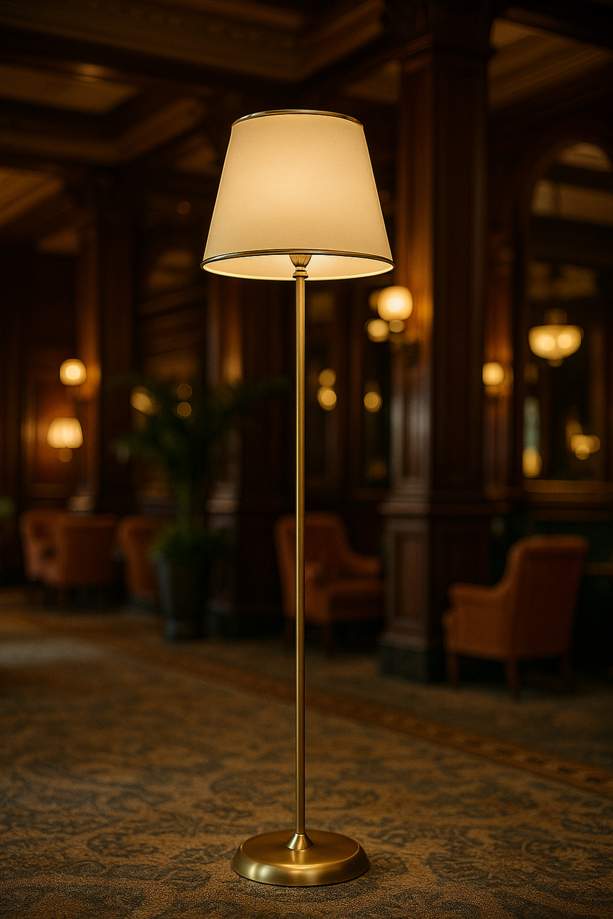 Lampadaire en métal à finition vieillie Rita - Bande crème et or