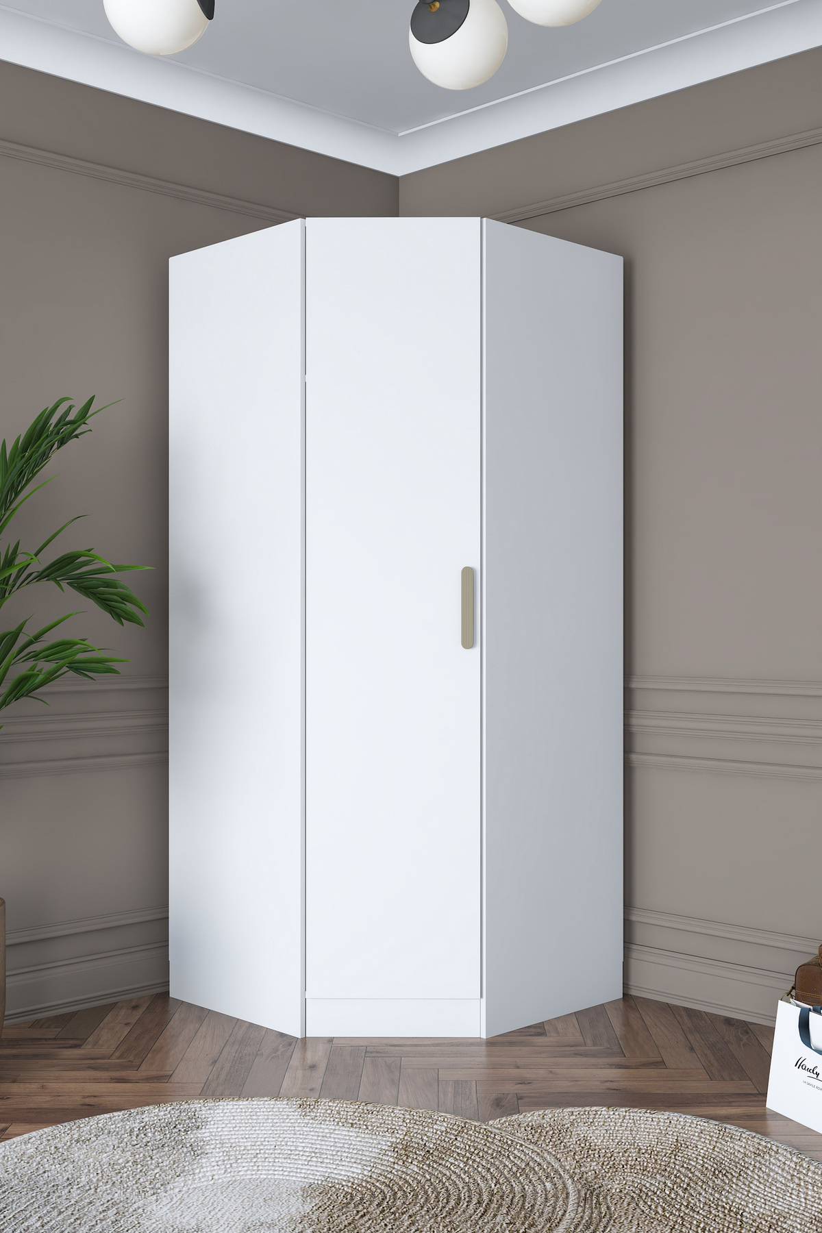 Rani  Module d'Angle Armoire 1 Porte avec 6 Étagères et Penderie Unité d'Angle Complémentaire Blanche