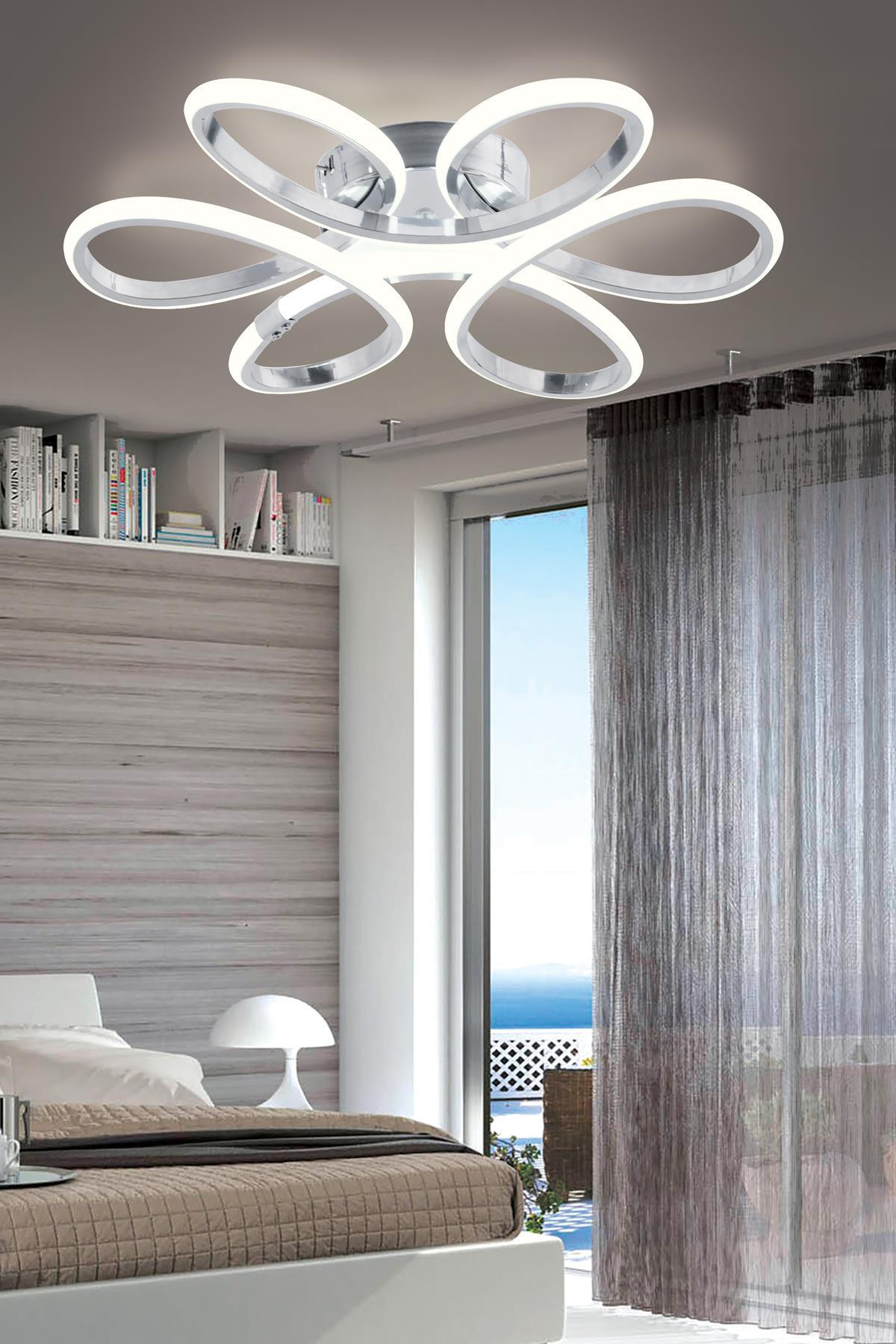 Plafonnier en chrome moderne Alis, lumière blanche pure au plafond, salon, cuisine, chambre à coucher, lustre LED
