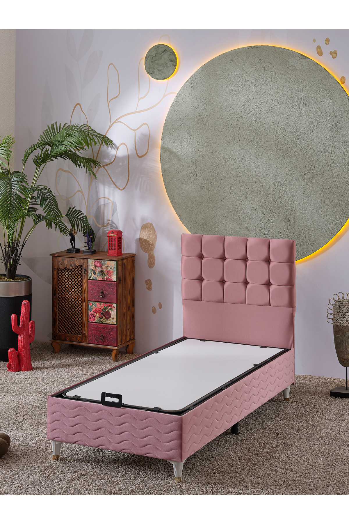 Bengü Ensemble 3 pièces pour lit simple (TÊTE DE LIT + MATELAS) (BABYFACE ROSE)