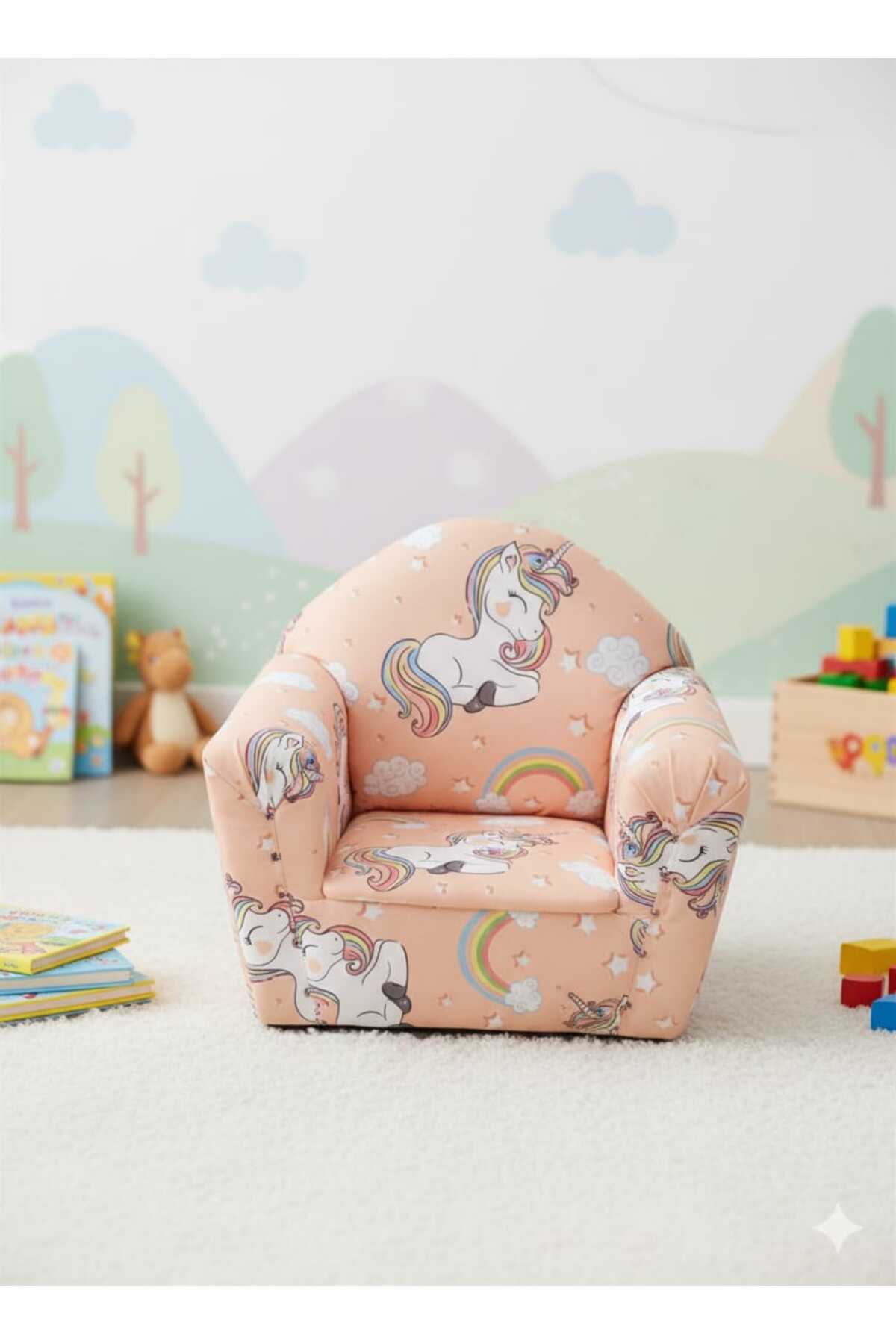 Siège enfant rose poudré à motif licorne
