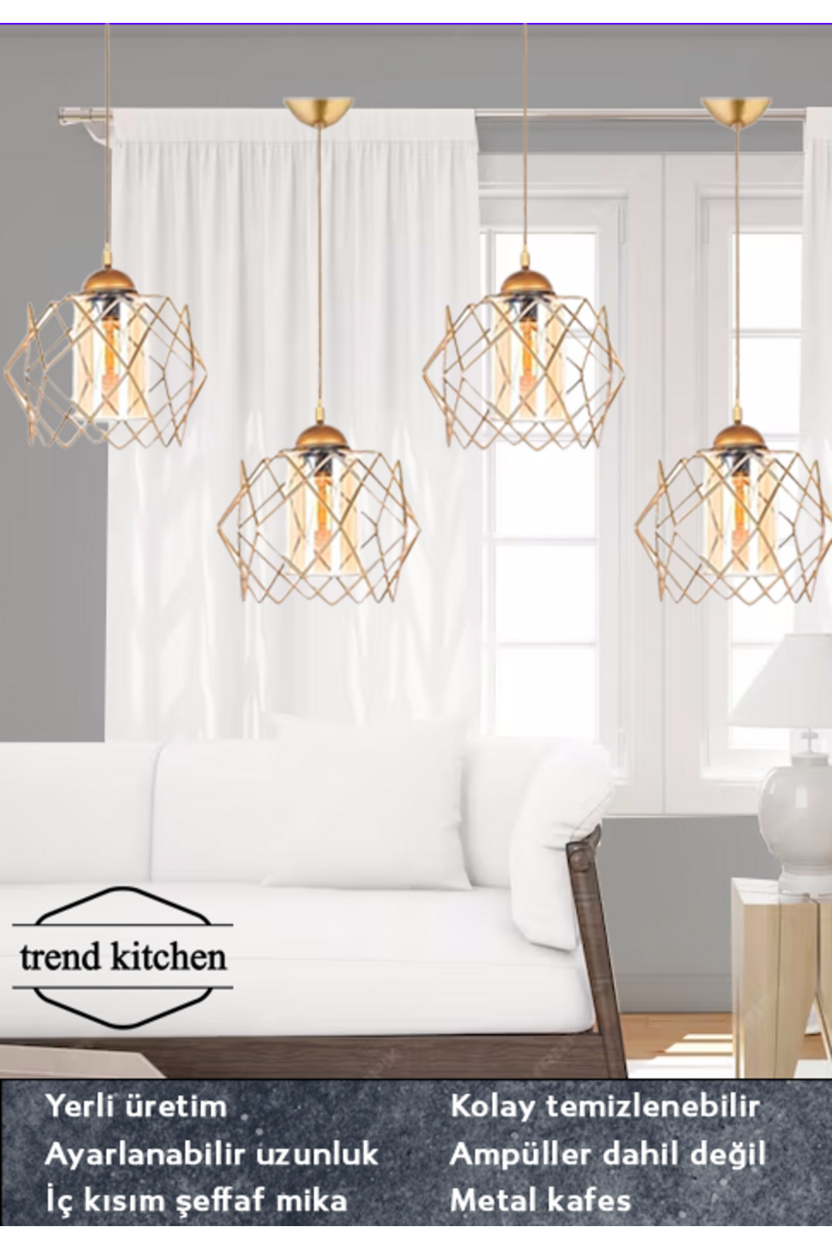 4 Pièces Plafonnier Suspendu à Pendentif en Acrylique Transparent Doré pour Salon, Cuisine, Salle de Bain, Chambre, Chambre d'Enfant, Hall