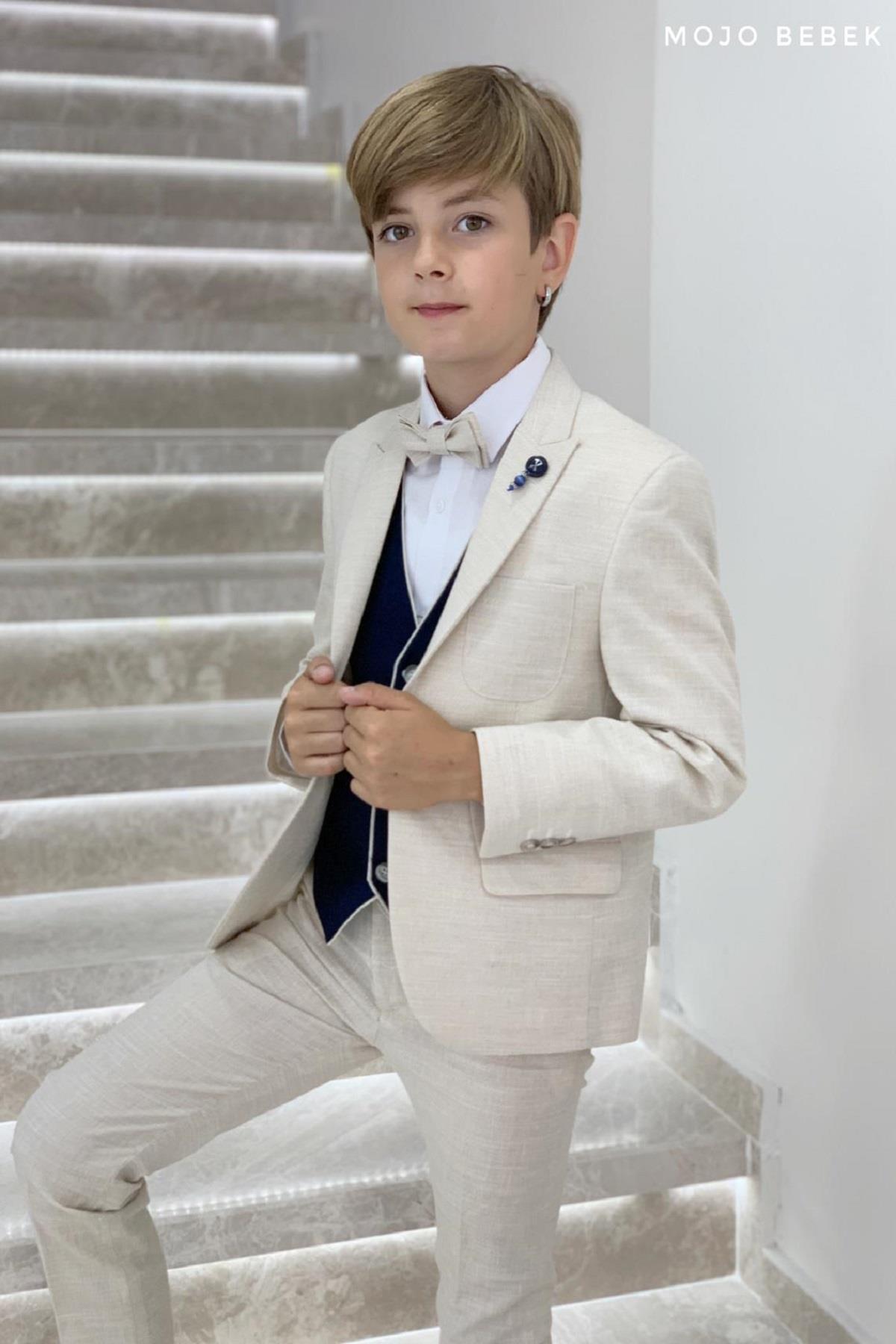 Ensemble Costume Garçon  Ans avec Gilet de Sport et Veste  Beige