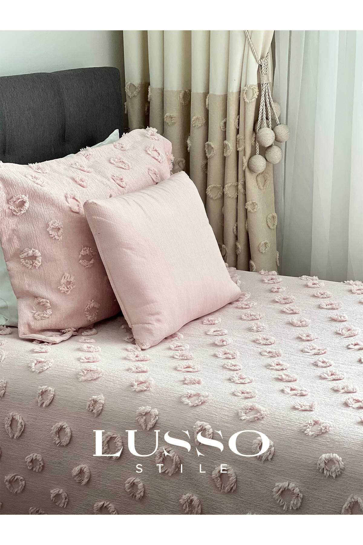 Housse de lit une place Pompon Poudre  et 1 Oreiller Simple