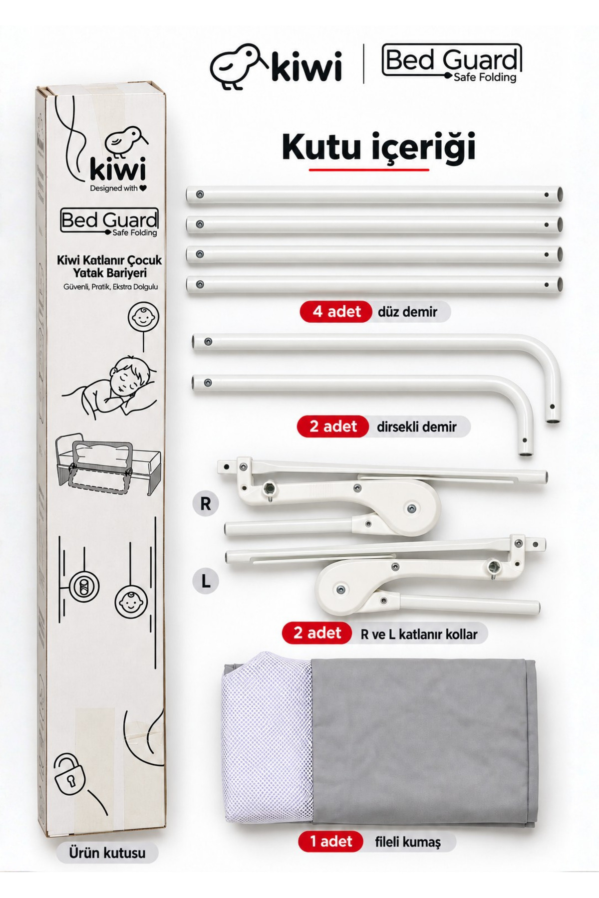 Barrière de sécurité pour bébé – Barrière de lit pliable pour enfant, anti-chute – CM Gris