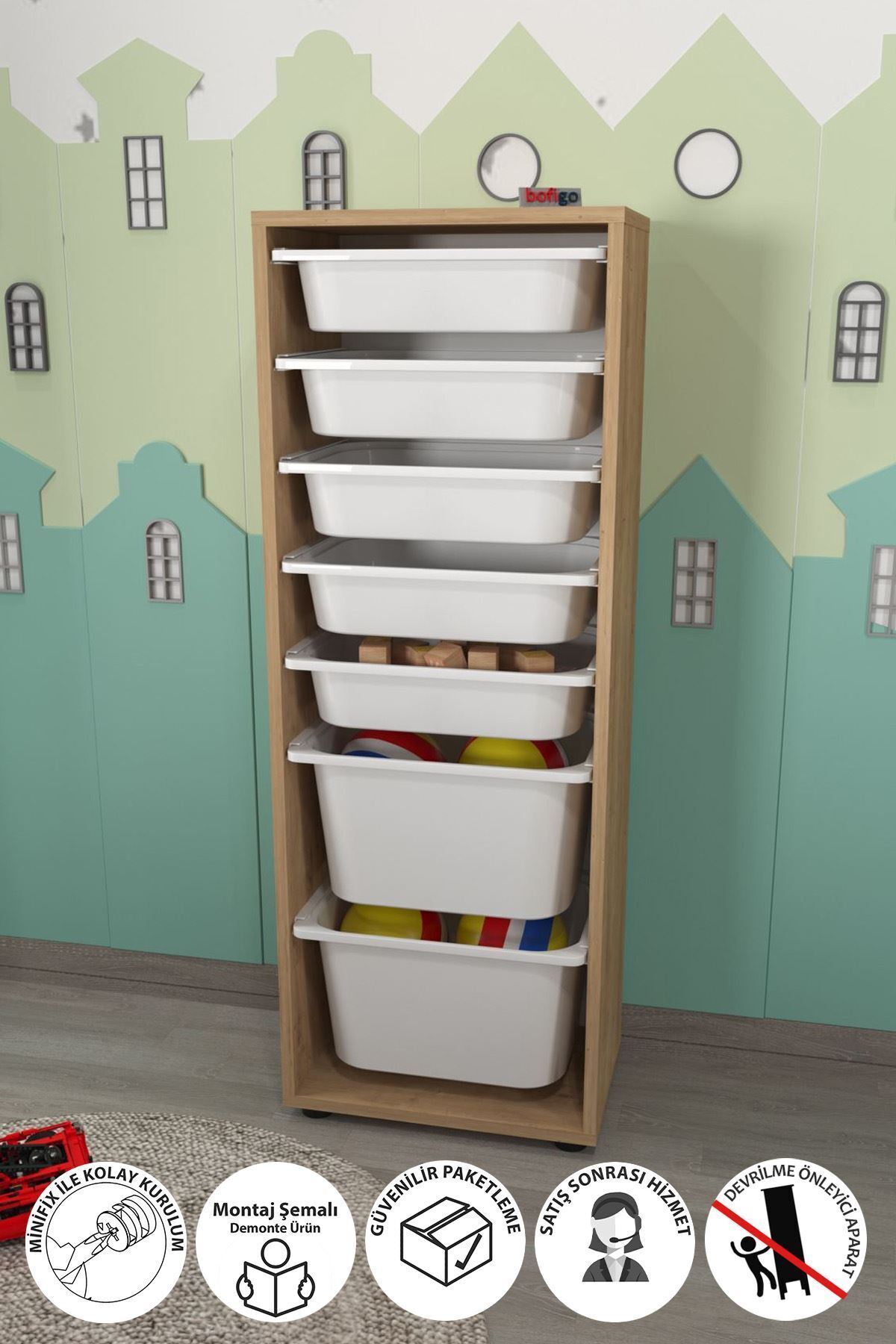 Armoire à 7 paniers Armoire polyvalente Armoire à jouets Pera Saphir Chêne