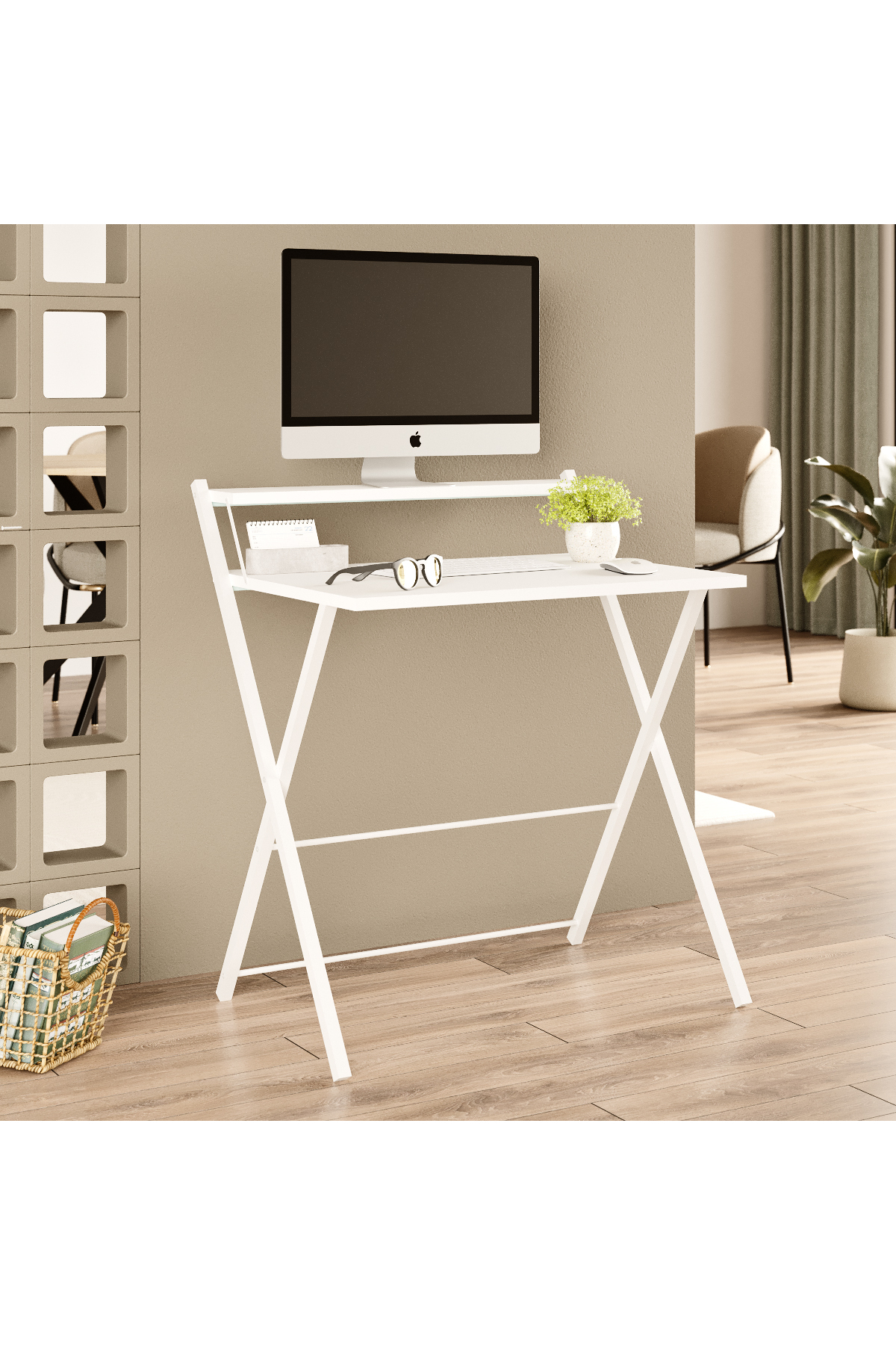 Table d'ordinateur portable élégante et durable avec pieds en métal non vacillants, bureau pliant, table de travail pour ordinateur portable