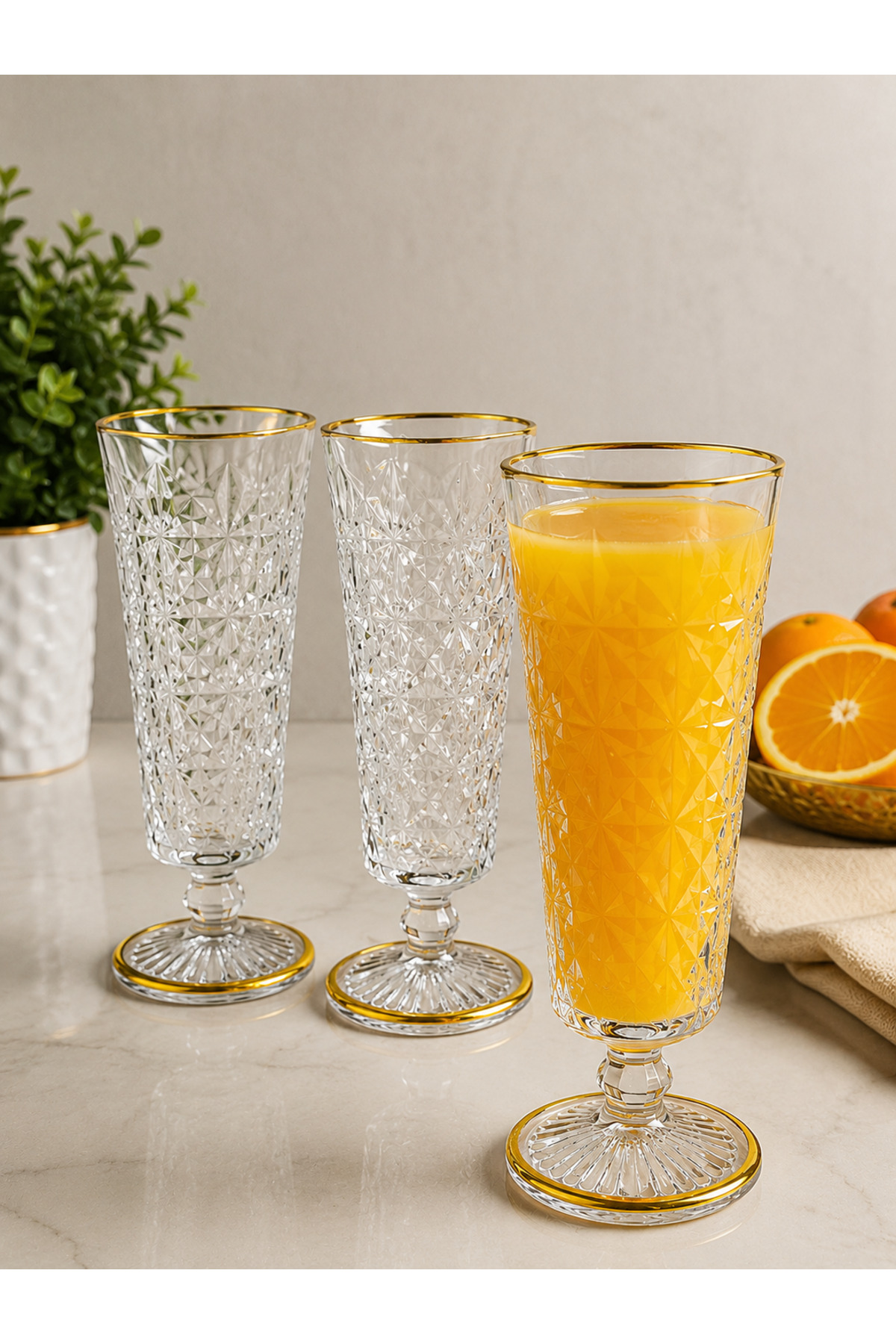 Ensemble de 6 verres à pied avec détails en or cristal pour café/létre/boissons/acier/eau/cocktail* ml