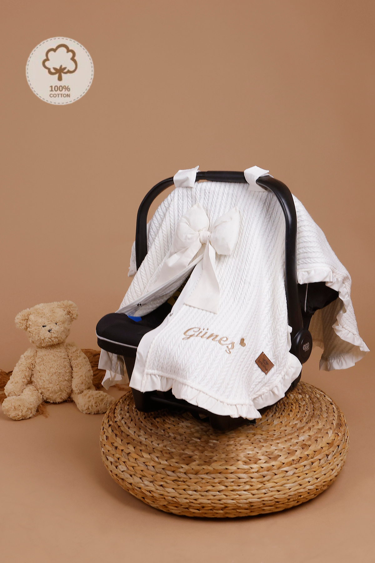 Couverture de poussette en piqué brodée avec prénom, couverture de poussette pour bébé à volants