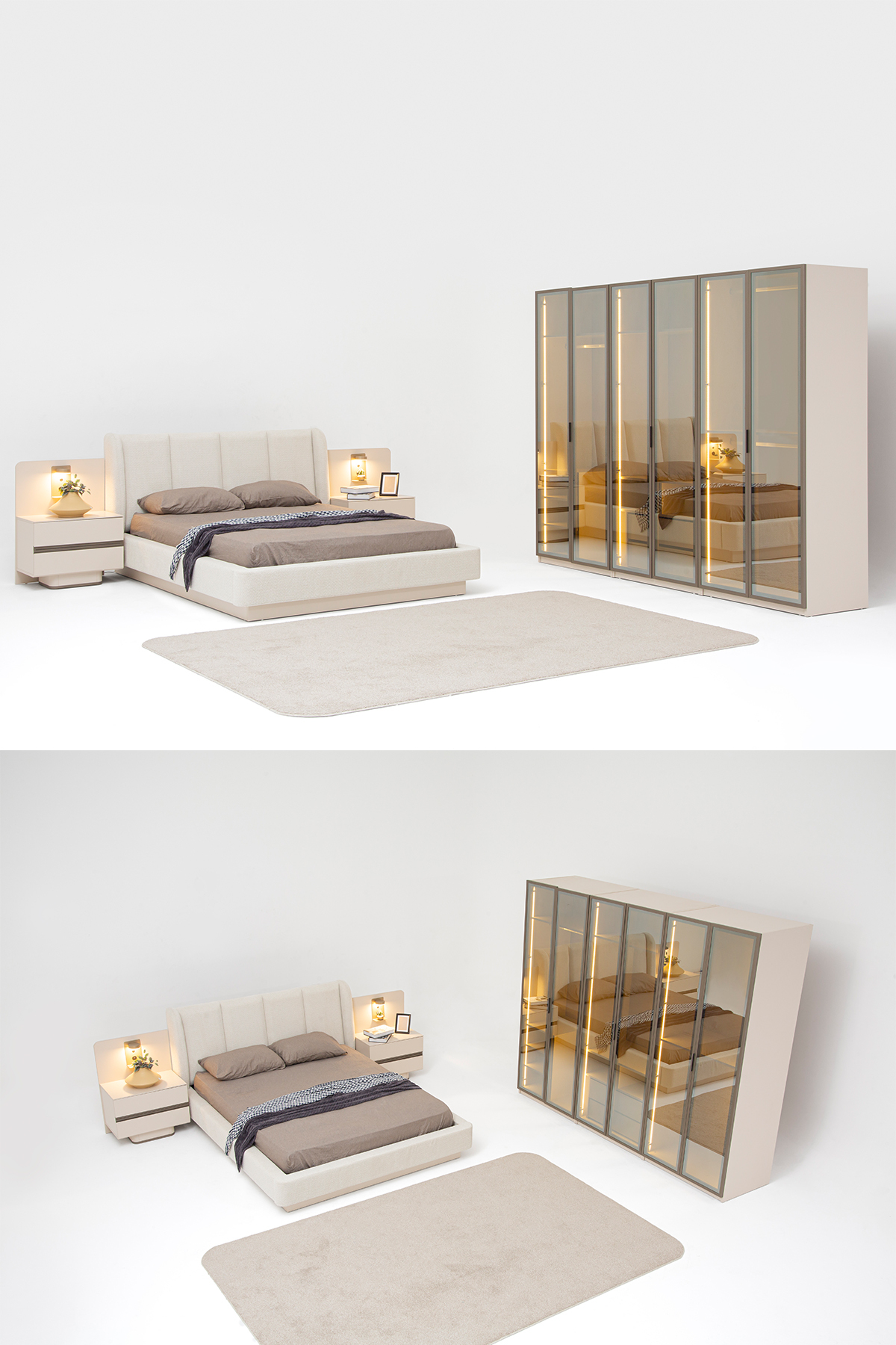 Ensemble de chambre à coucher Lumera avec portes en verre