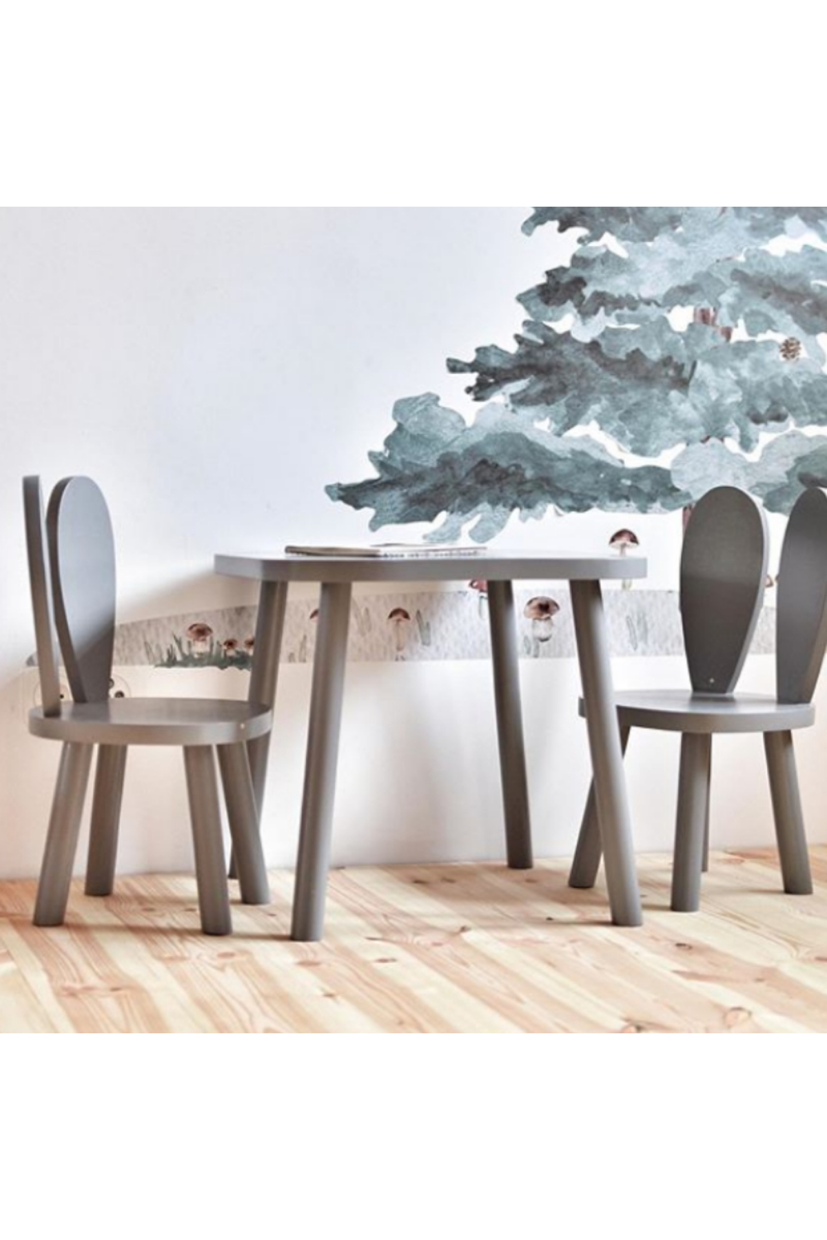 Table et chaise lapin gris, mobilier de chambre d'enfant Montessori, cadeau