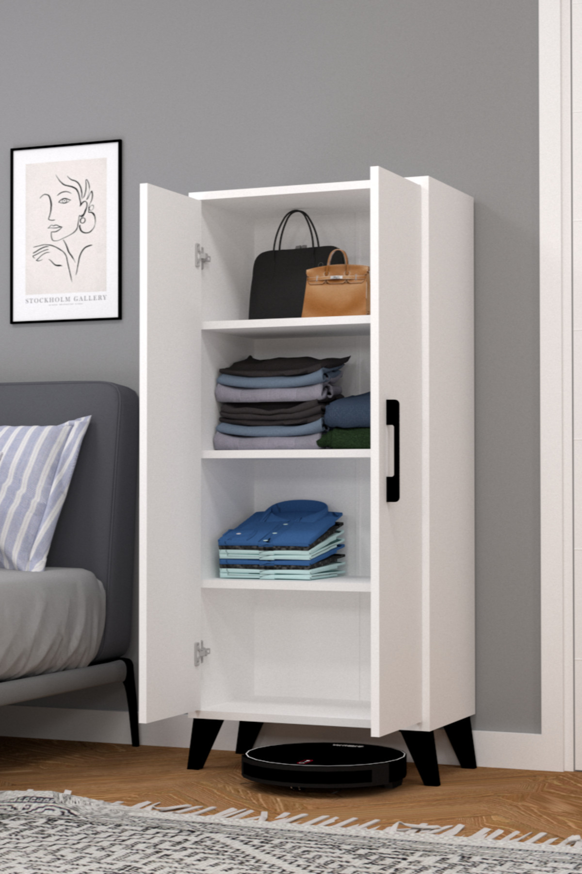 Armoire à deux portes et quatre étagères de  cm