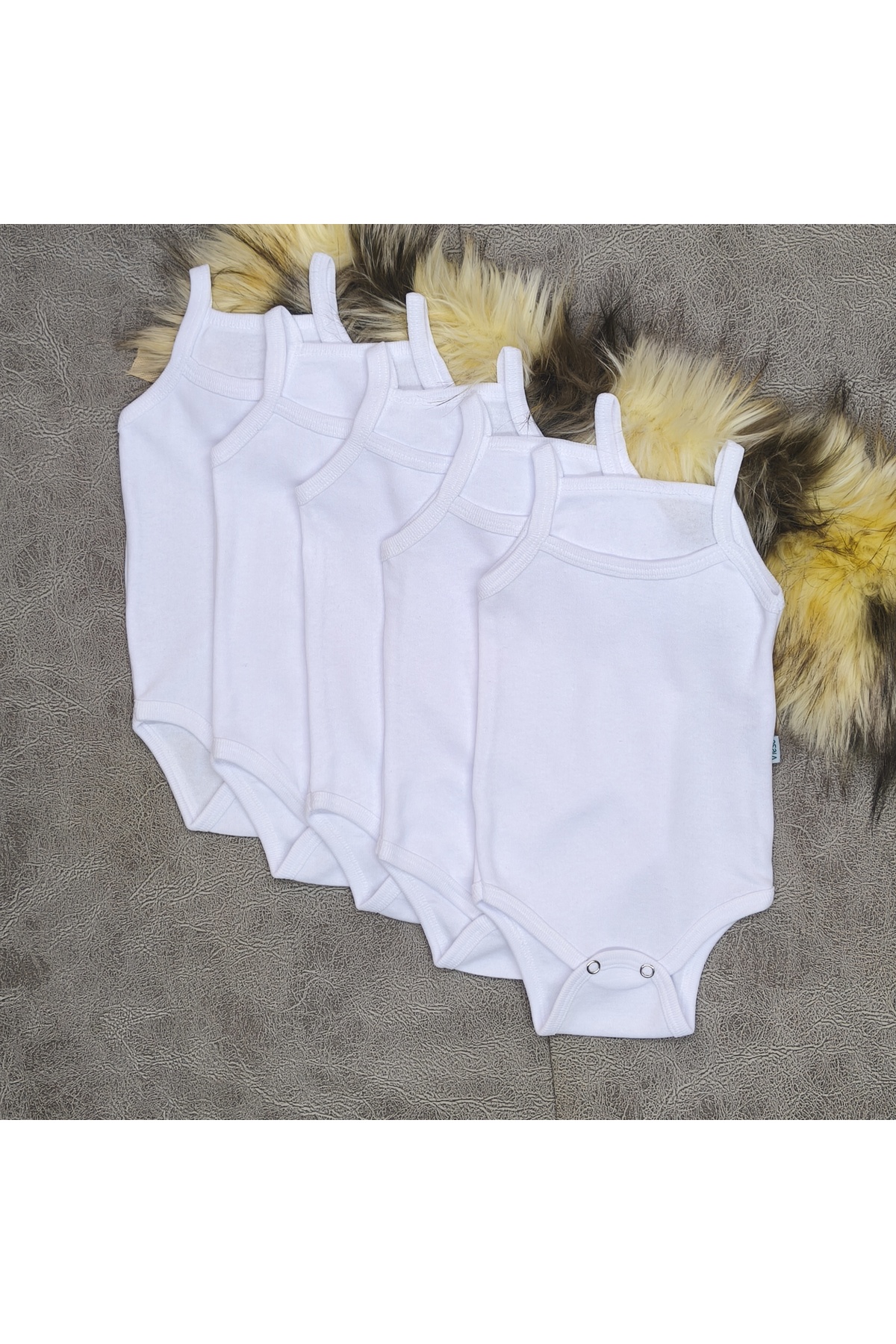 Body bébé blanc en coton à bretelles à bouton-pression, avec 5 bretelles en corde