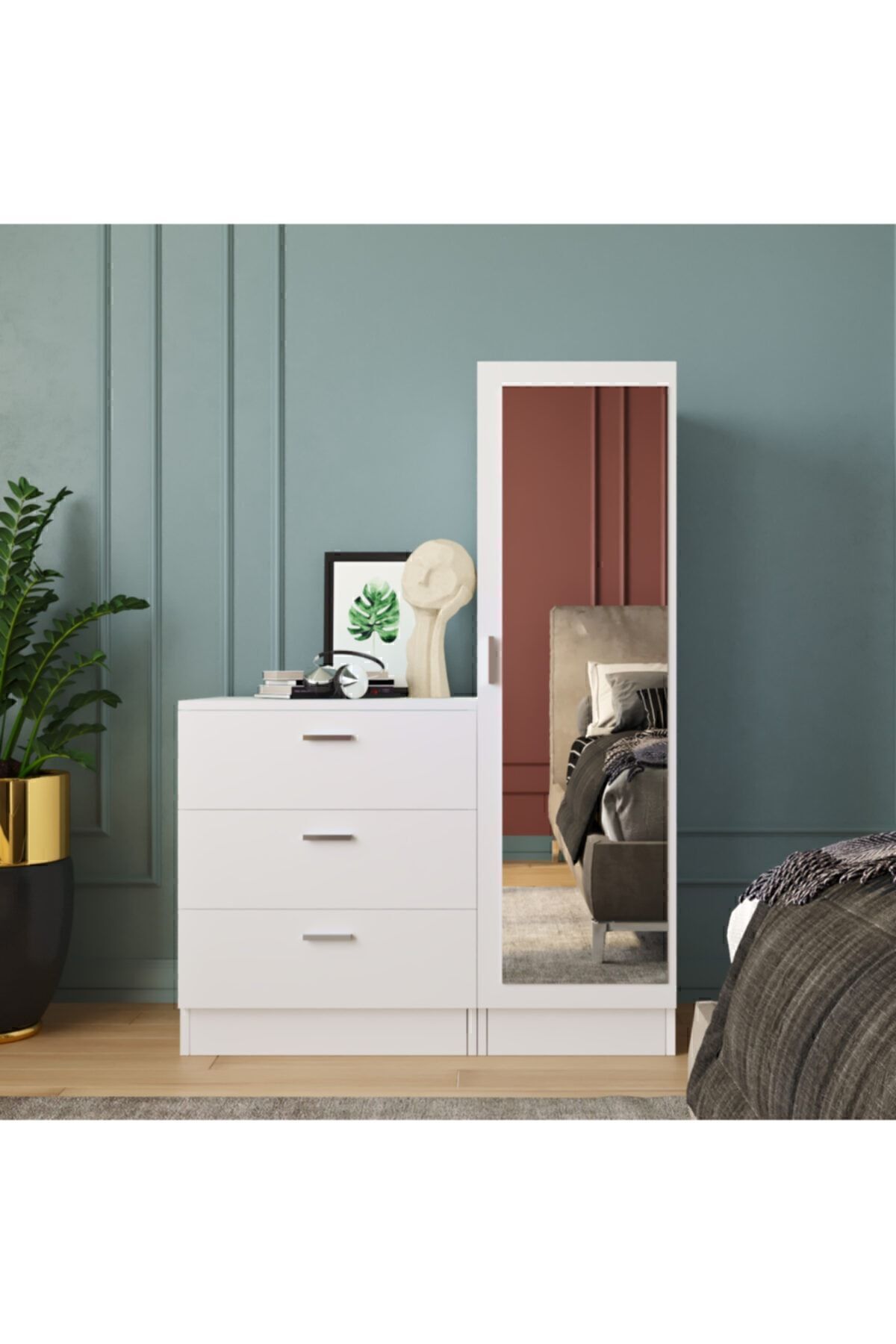 Armoire chiffonnier miroir Nancy blanche