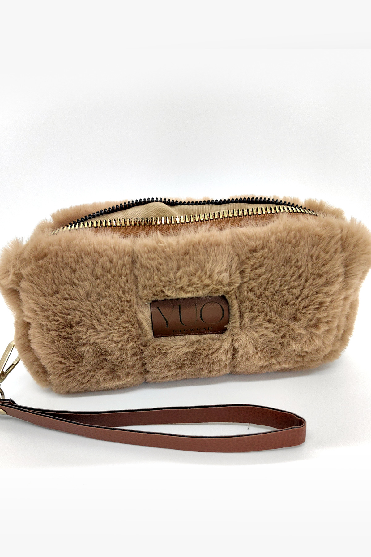 Étui polyvalent en peluche marron YUO – Lunettes, porte-stylo, trousse de maquillage, mini pochette