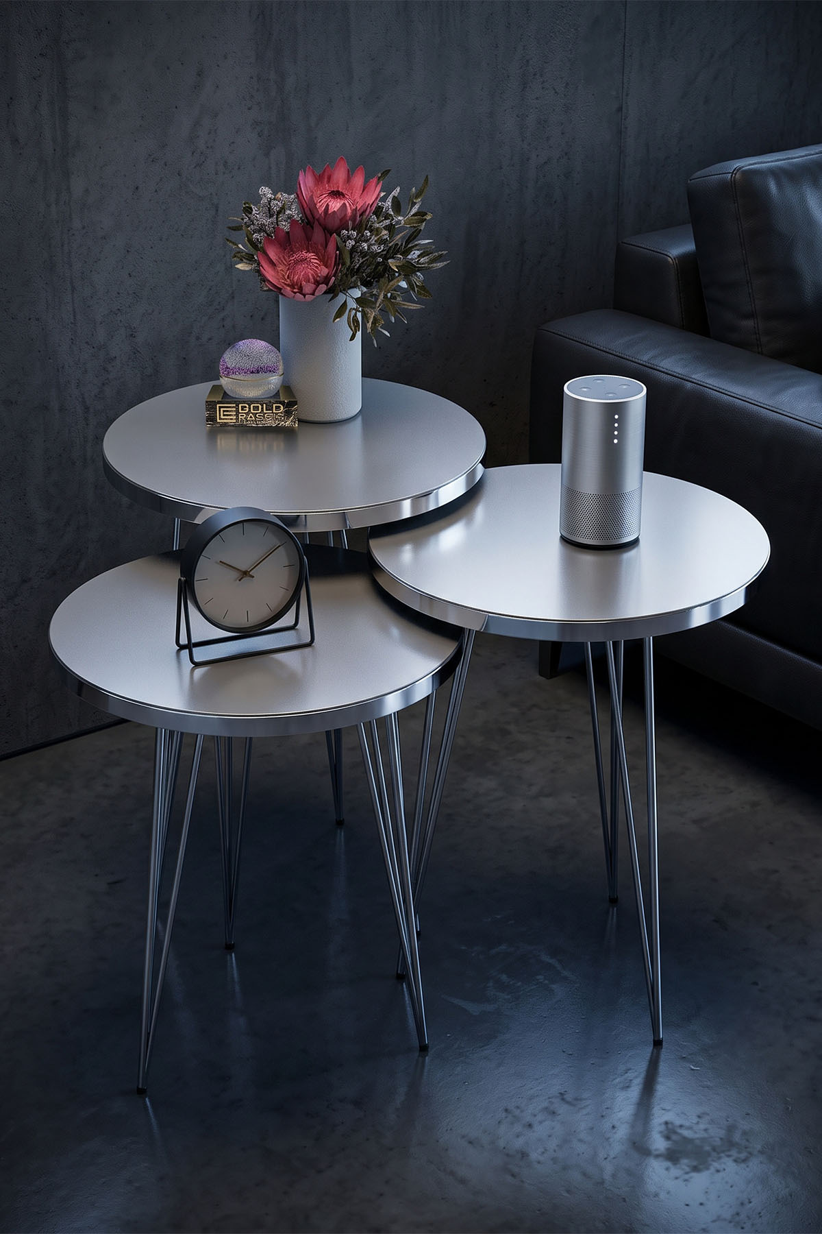 Table Gigogne Argent Blanc Fil