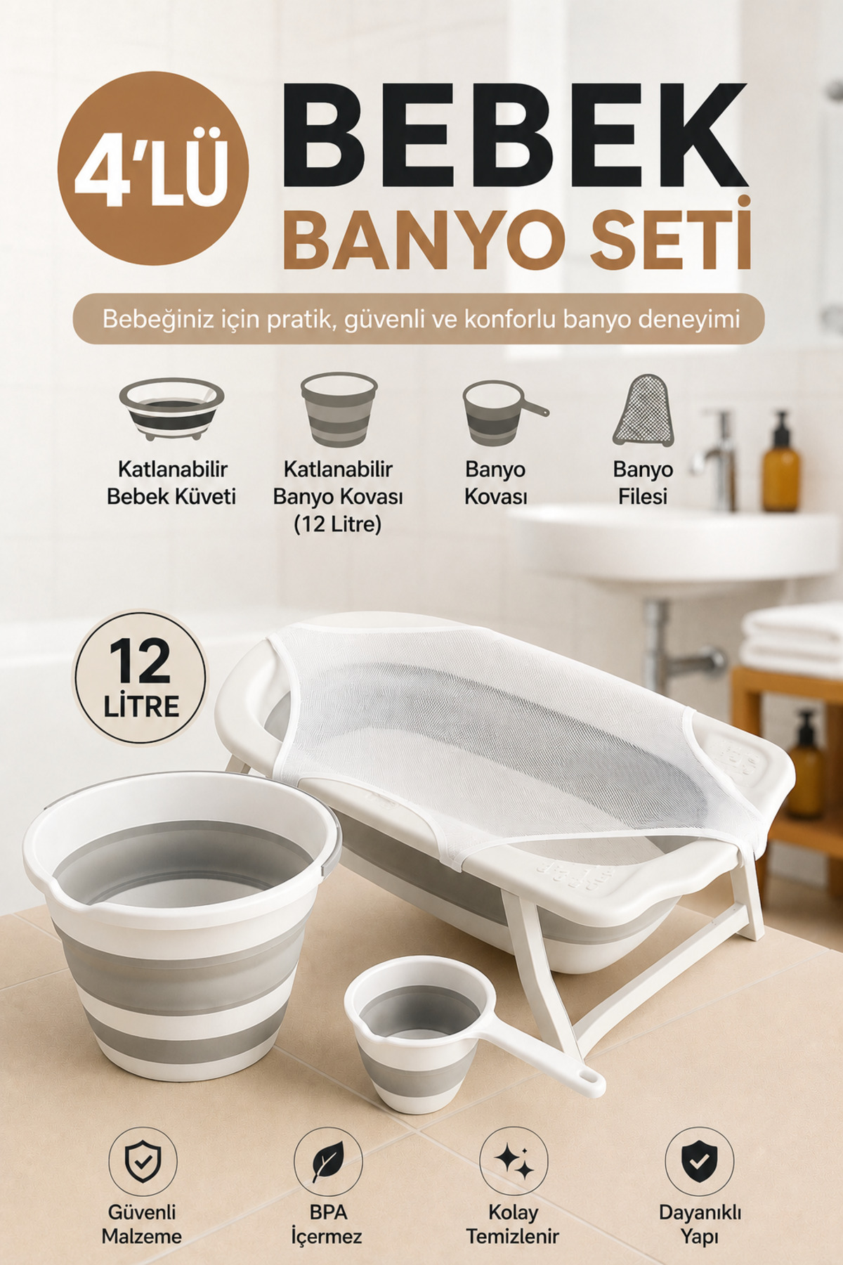 Baignoire pour bébé pliable avec ensemble de bain en filet