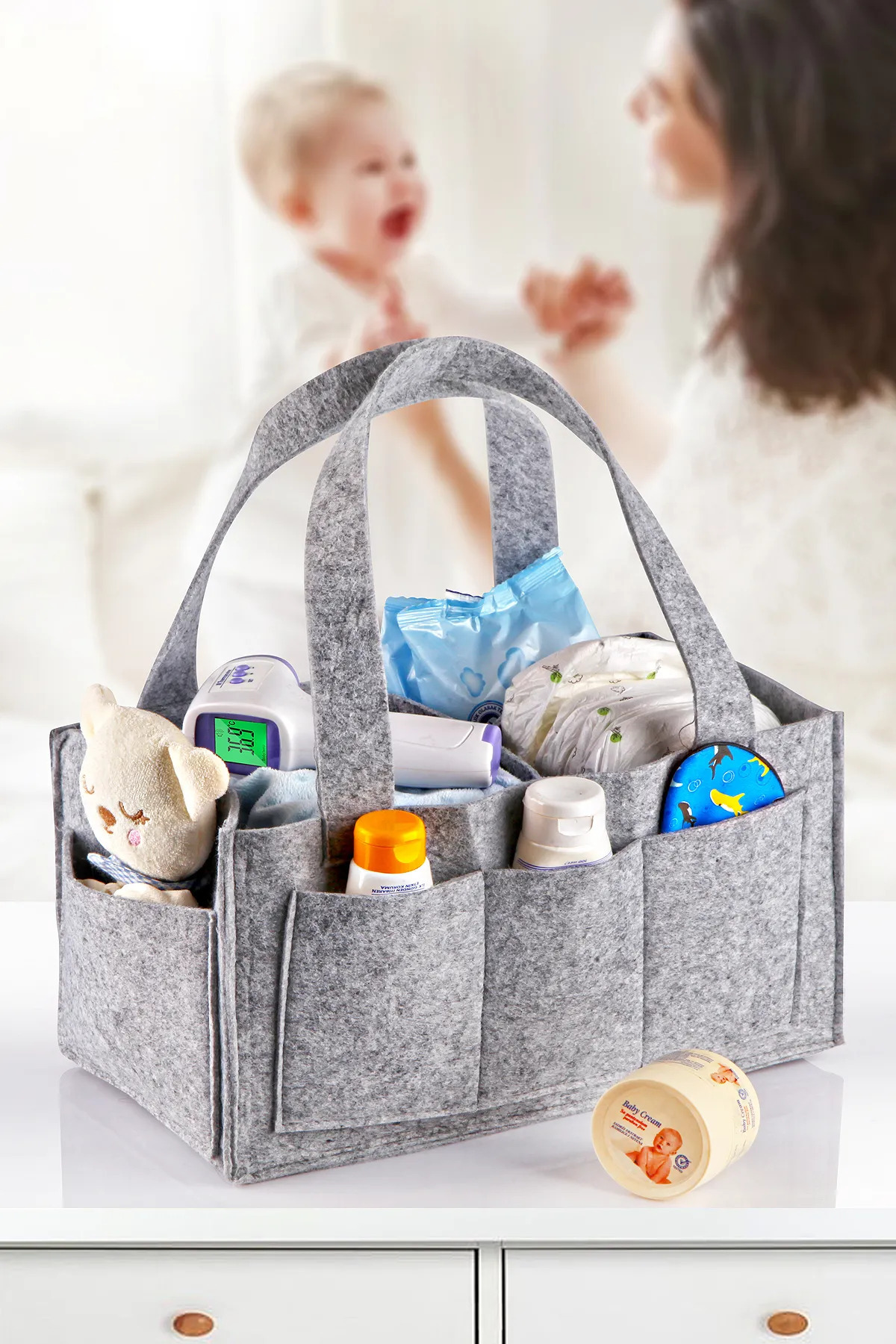 Organisateur de sac de soins pour bébé en feutre pour maman - Gris