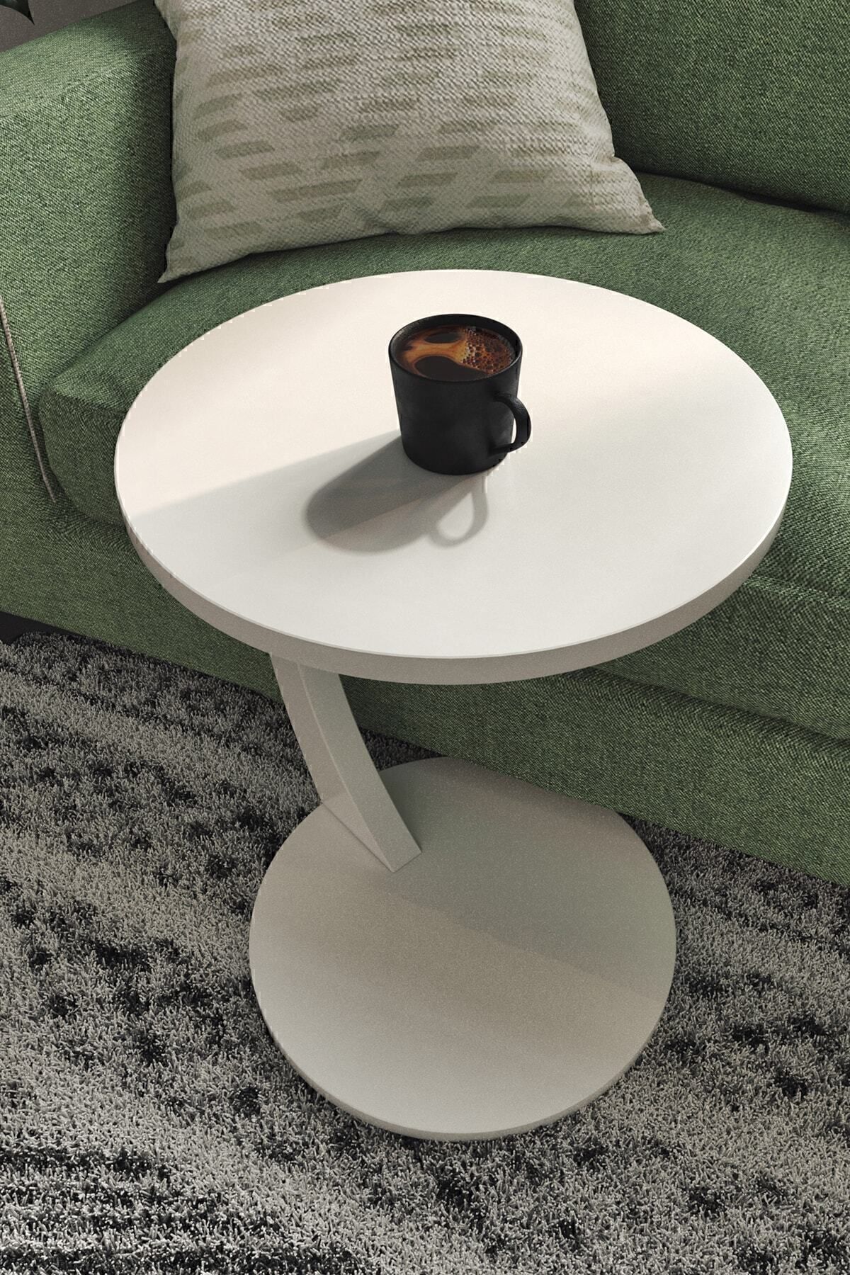 Table d'appoint roulante en C, table d'appoint de canapé, table d'appoint latérale, table gigogne, desserte - Blanche