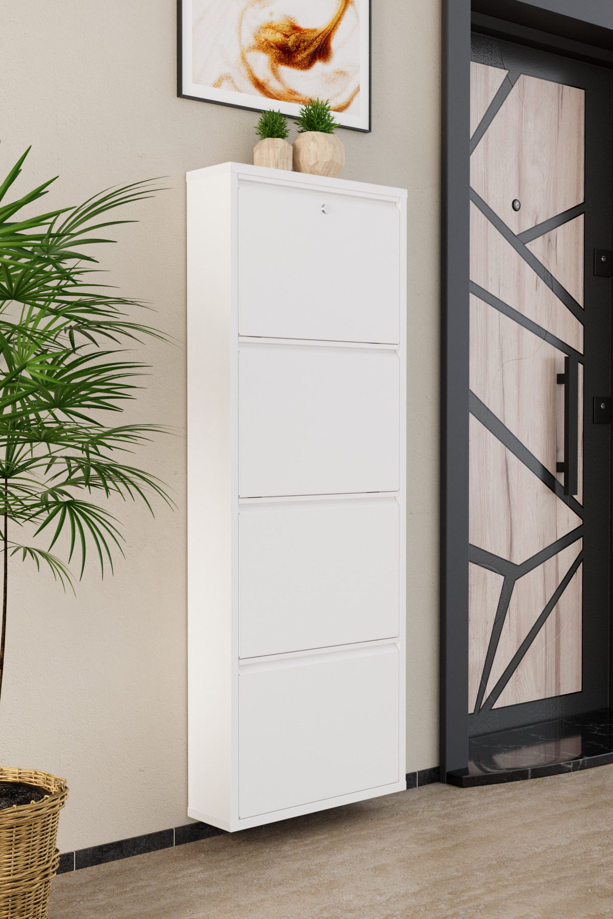 Meuble à chaussures métallique blanc à 4 portes verrouillables