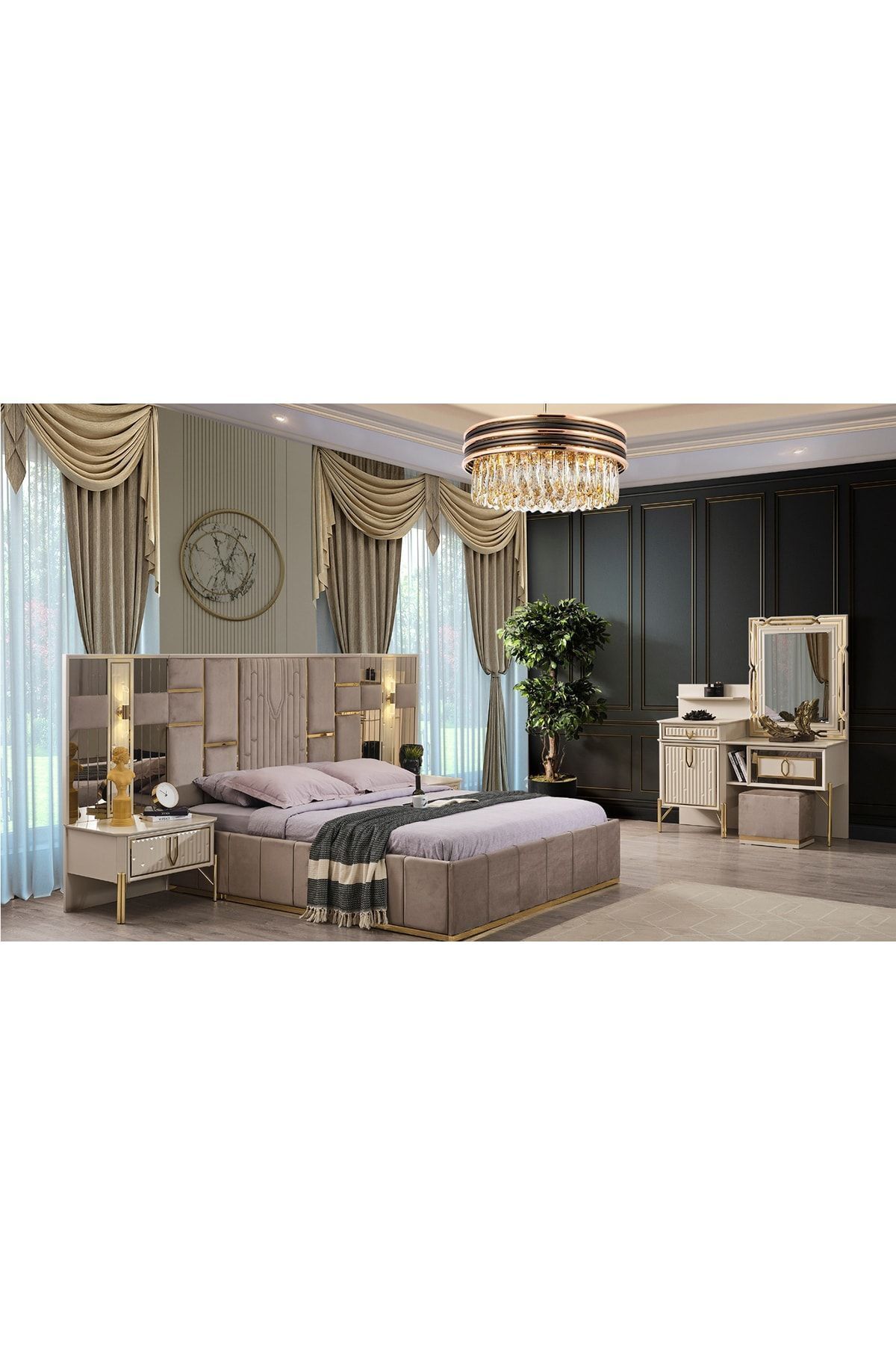 Ensemble de chambre à coucher Bahar (beige vison)