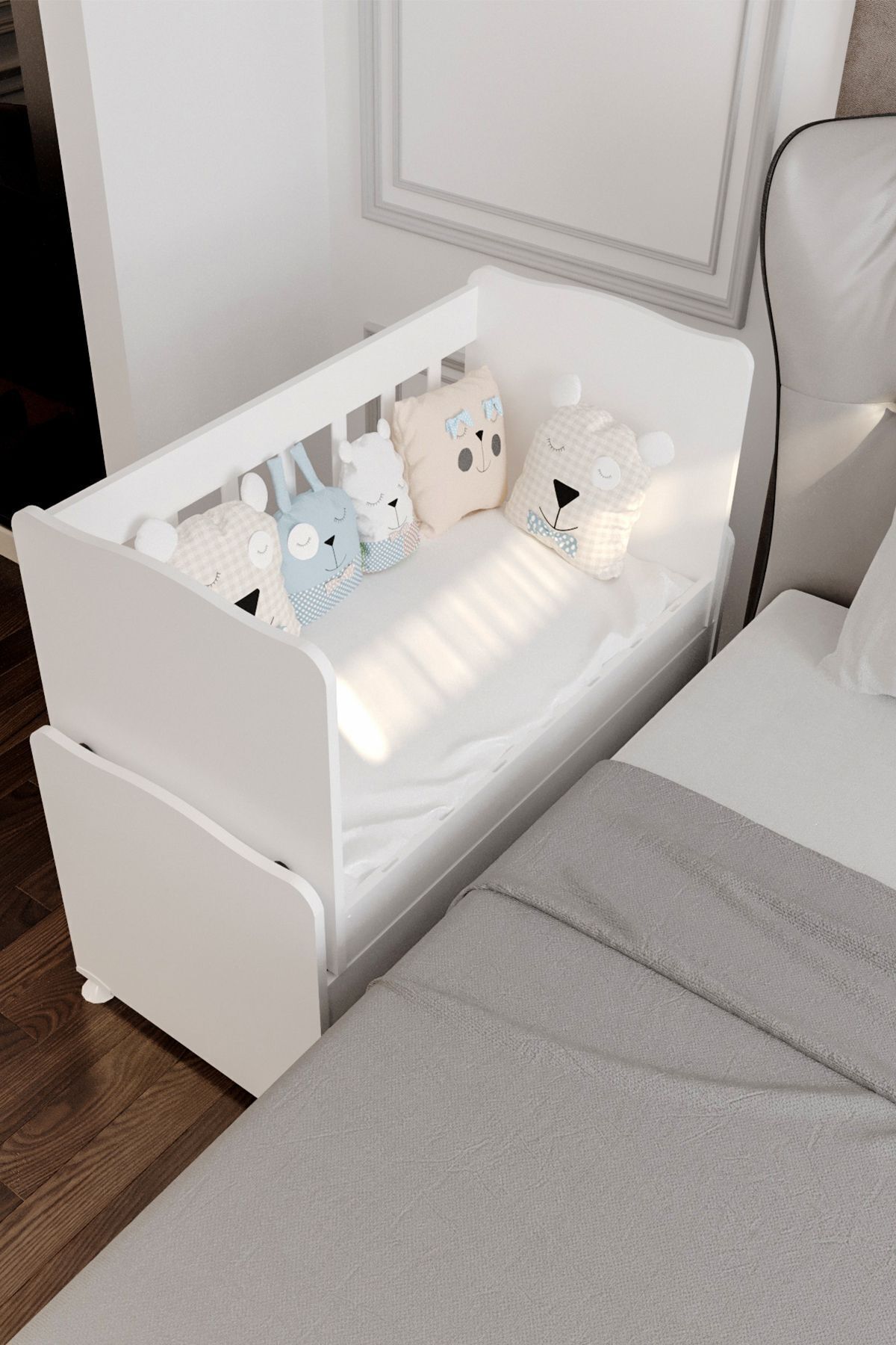 Berceau à bascule en bois pour bébé sans tiroir, blanc