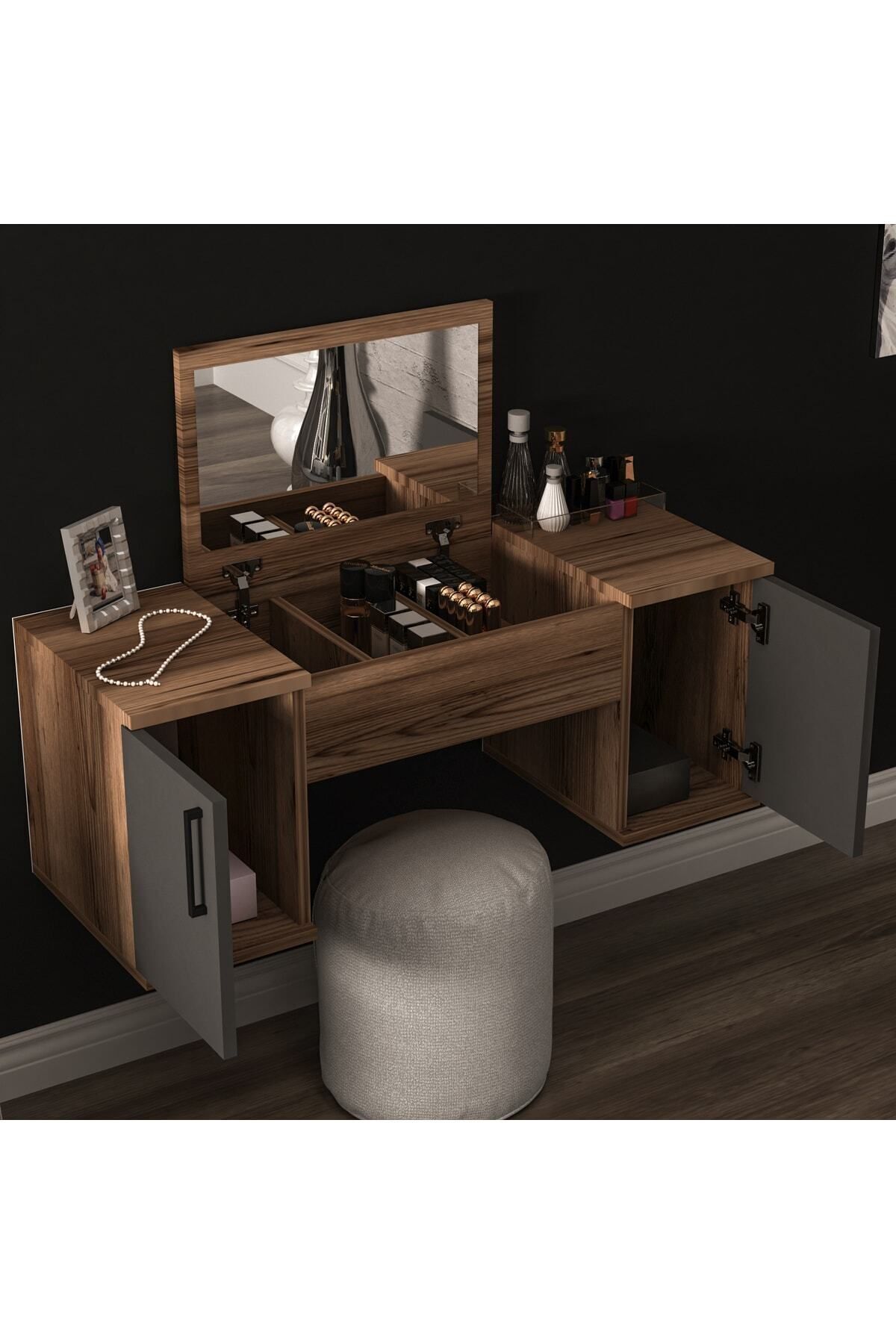 Coiffeuse Murale Mercan, ne Prend Pas de Place, Couleur Lidya Anthracite