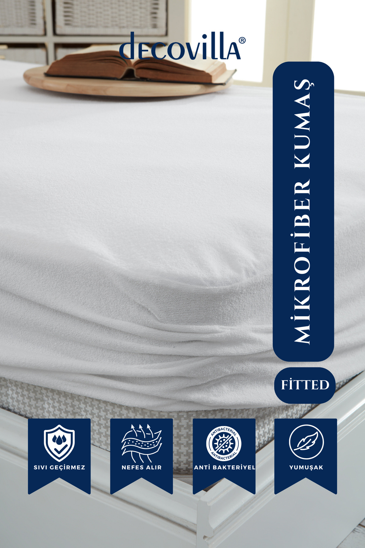 Protège-matelas imperméable à l'eau avec bord complet ajusté en microfibre, drap blanc