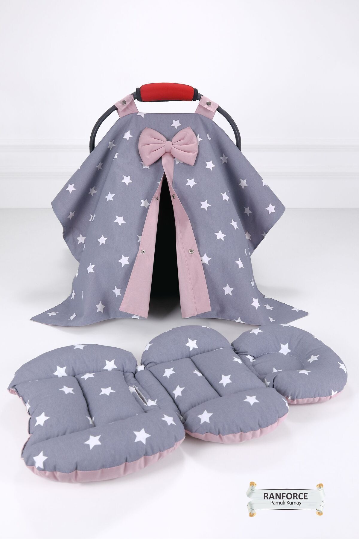 Housse de poussette, Coussin de poussette, 2 pièces - Avec soutien lombaire - Étoile poudre