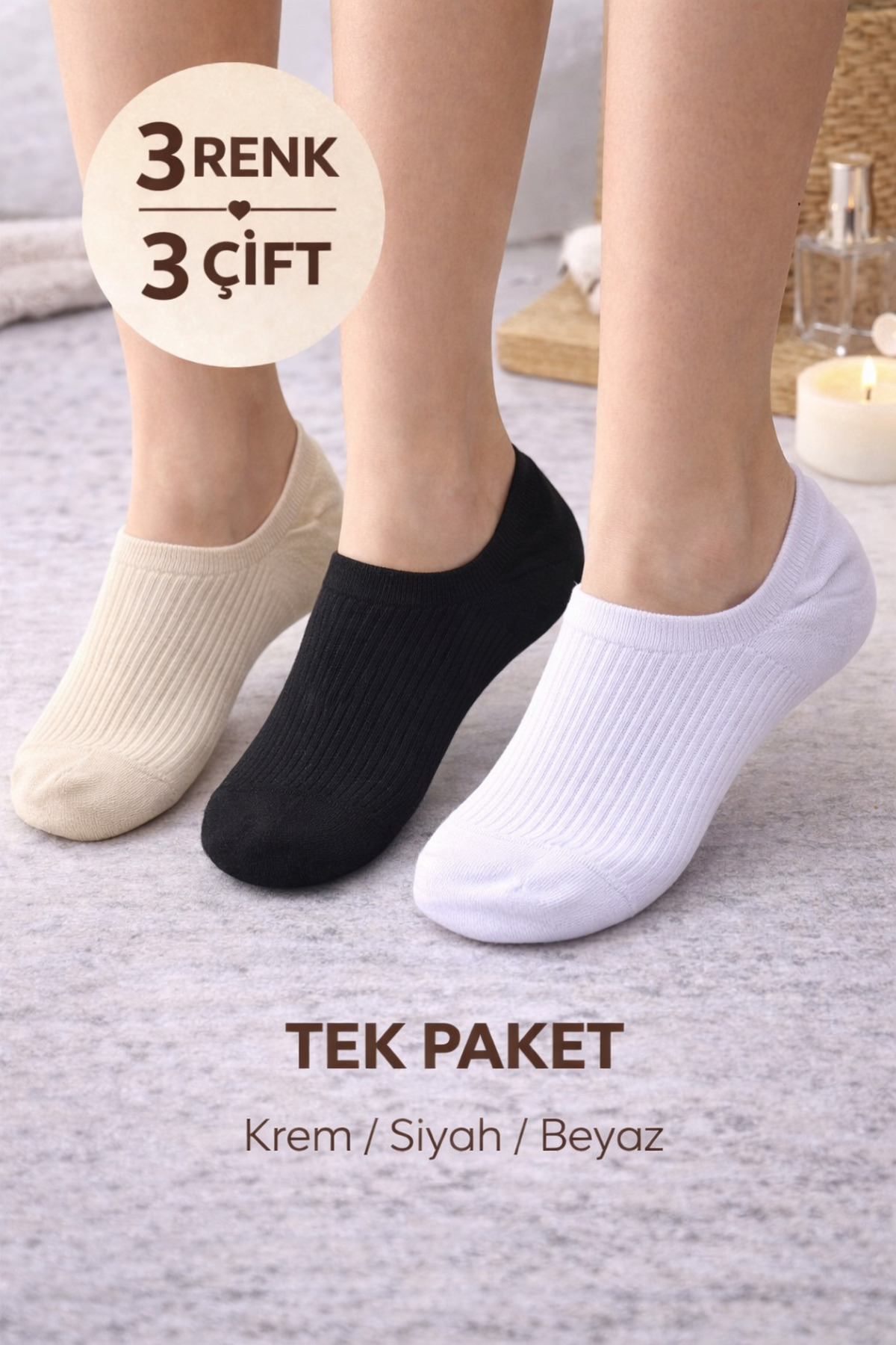 3 Paires de Chaussettes Sneakers en Coton 3 Couleurs