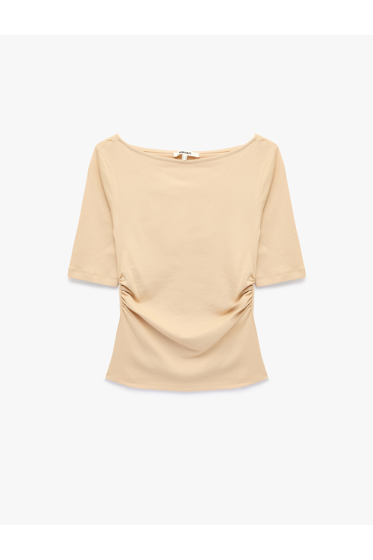 T-shirt en coton slim fit drapé à col rond bateau à manches coudées