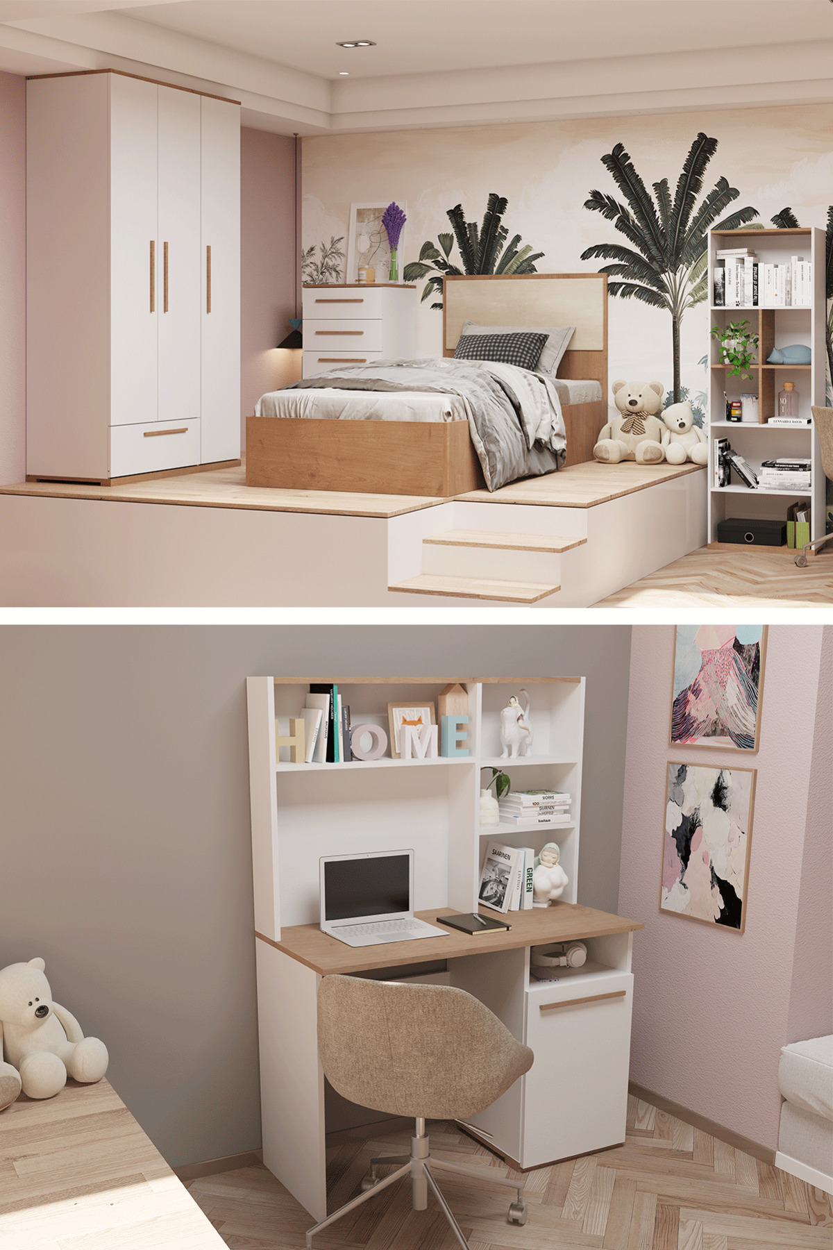 Ensemble chambre enfant Eva Jeune & Noyer/blanc