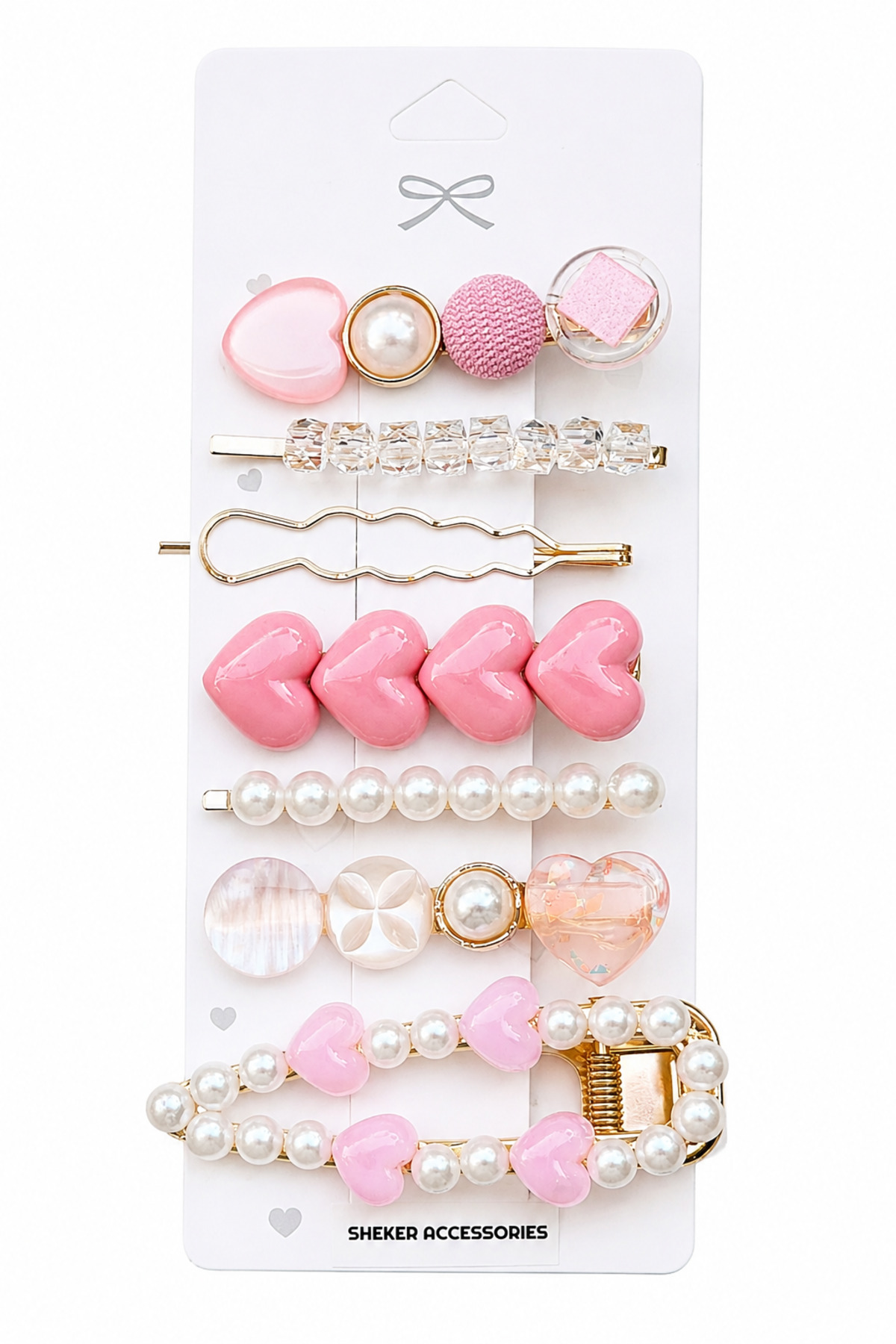 Set de 8 pinces à cheveux pour fille avec cœurs et perles – Ensemble de pinces à cheveux roses