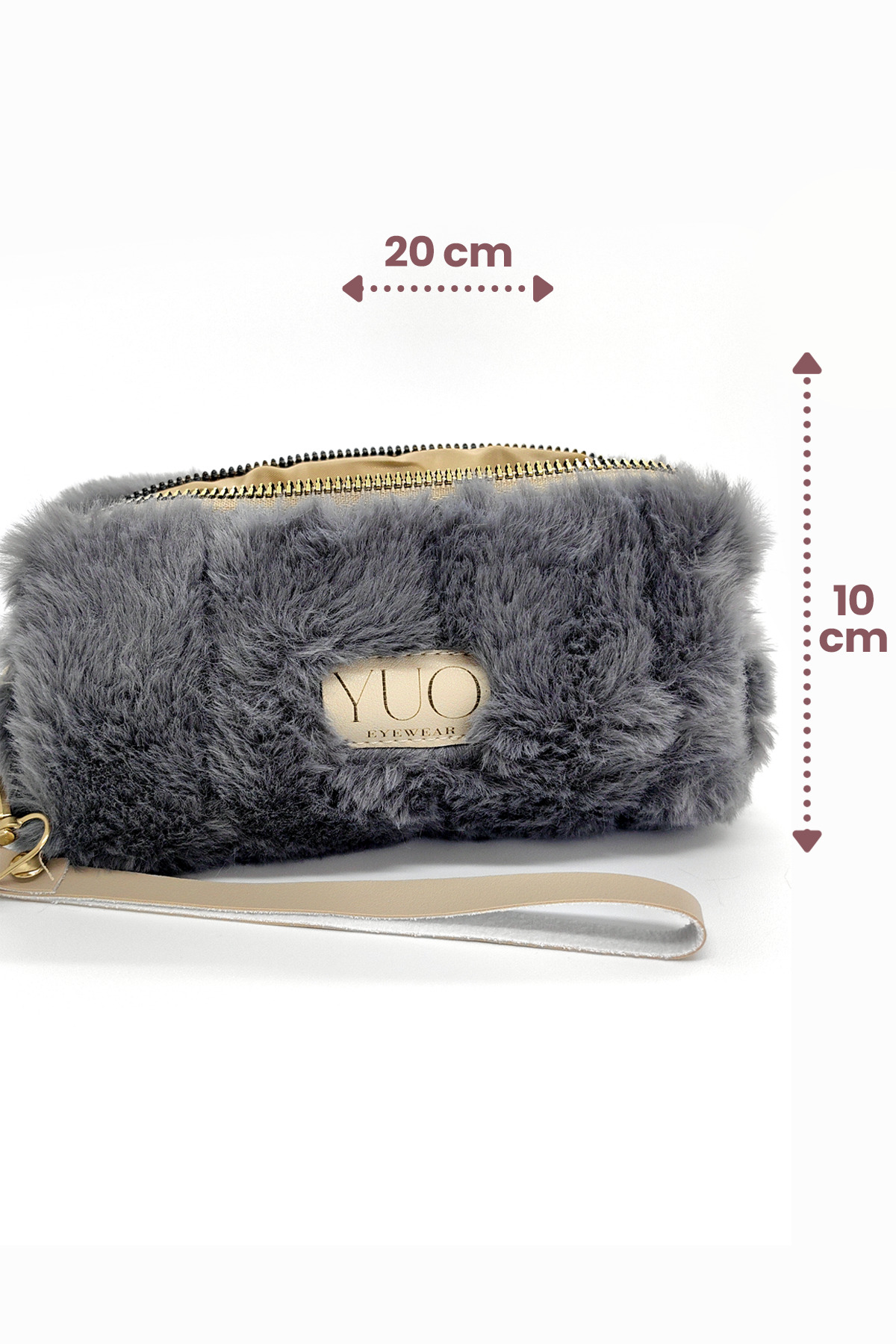 Housse polyvalente en peluche grise YUO – Lunettes, porte-stylo, trousse de maquillage, mini pochette